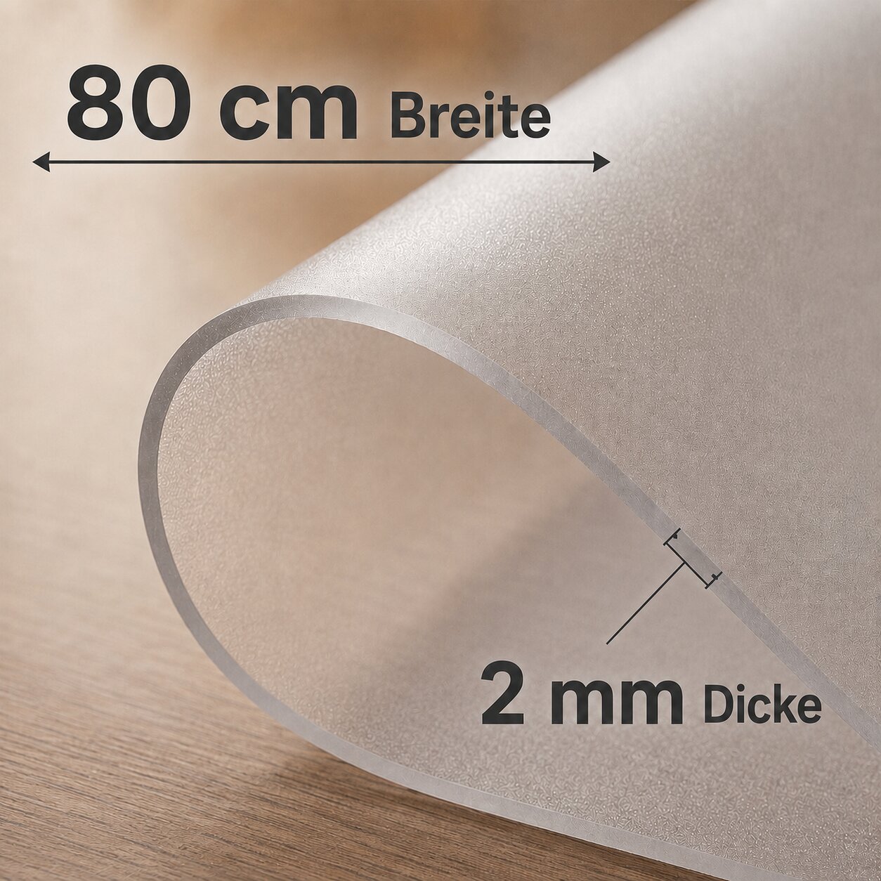 Tischfolie mattiert Tischschutz Tischschutzfolie feinmattiert 2mm 80cm Breite