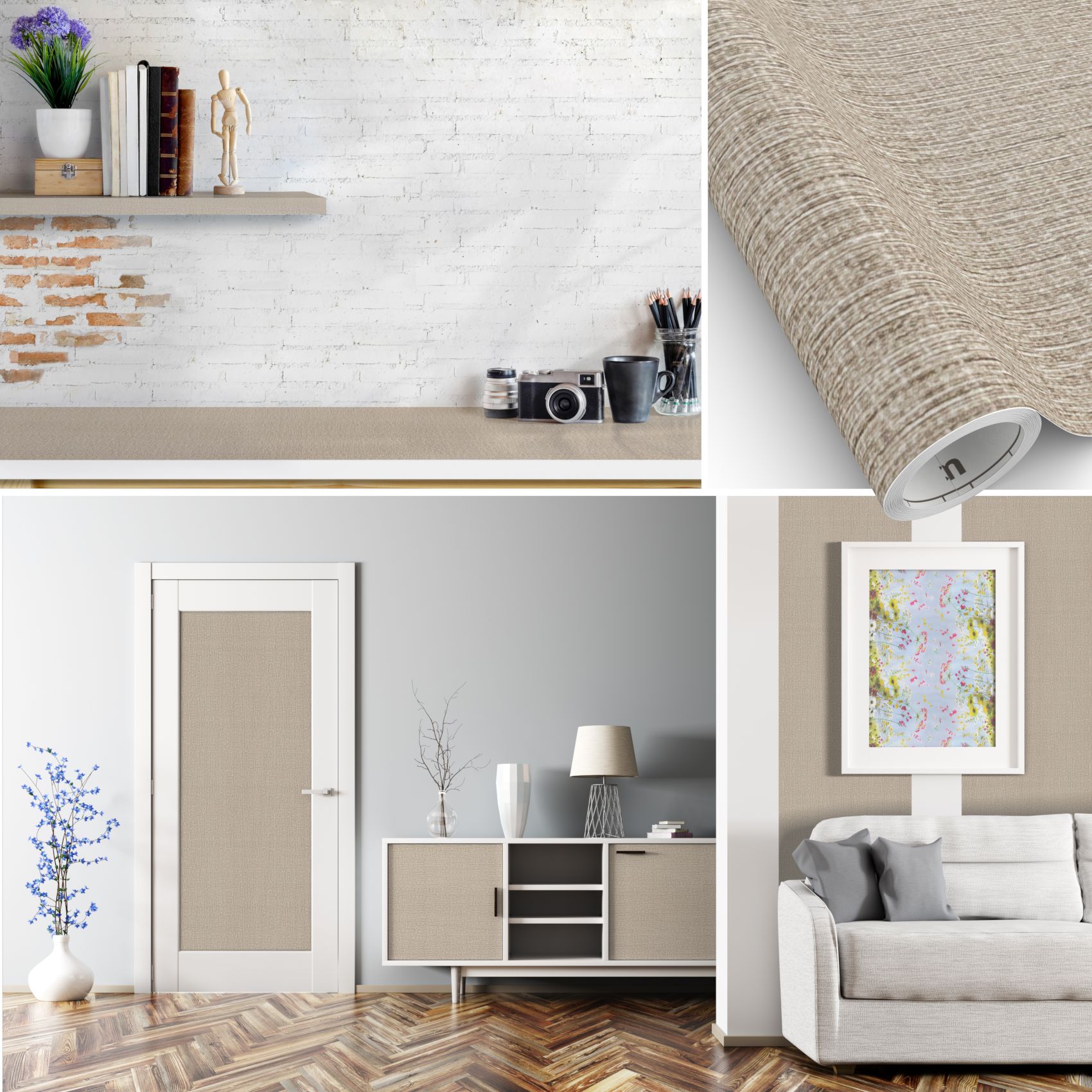 Klebefolie Möbelfolie selbstklebende Folie Dekofolie matt 0,45x2m PVC-frei – Leinenoptik Braun