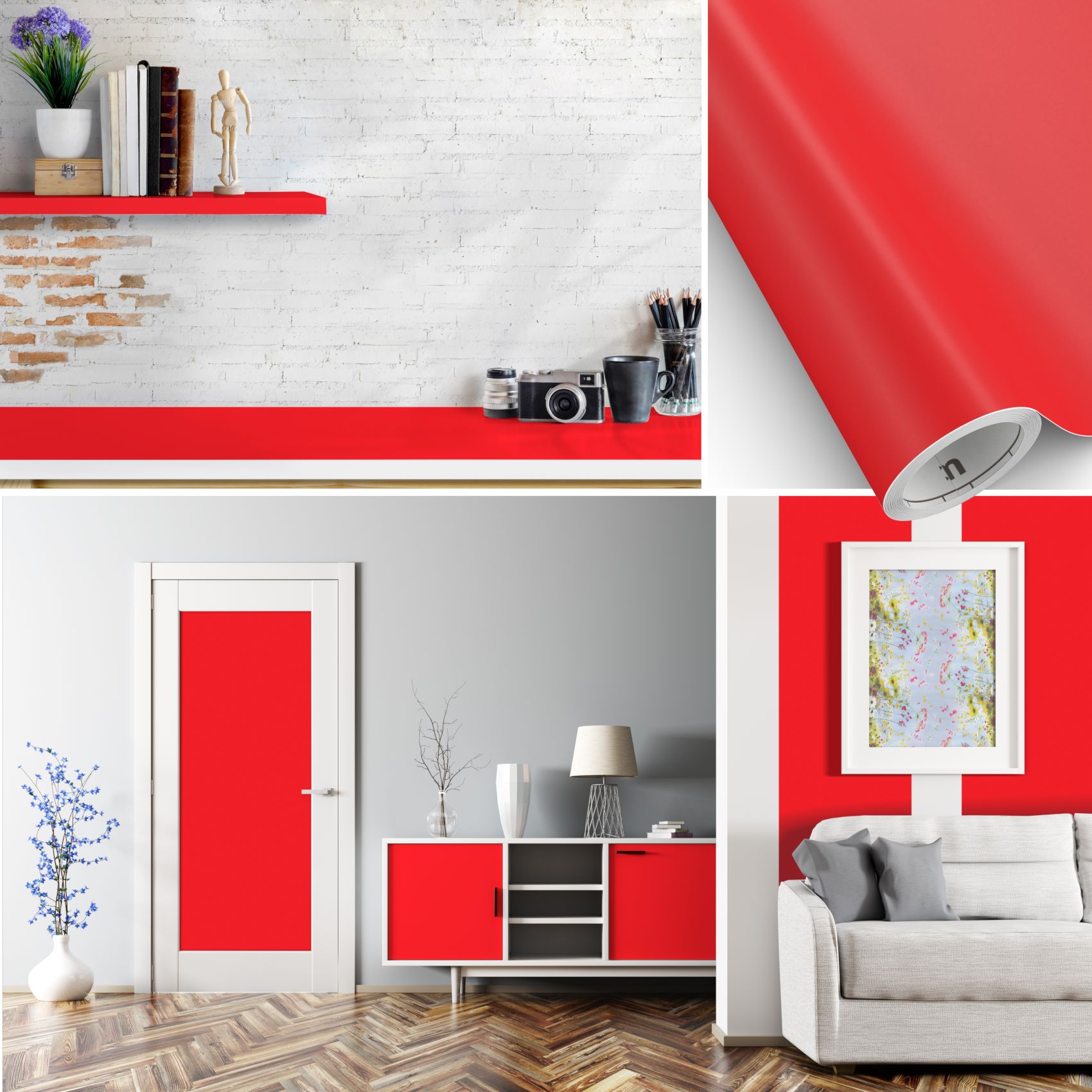 Klebefolie Möbelfolie selbstklebende Folie Dekofolie matt 0,45x2m PVC-frei – Uni Rot Matt