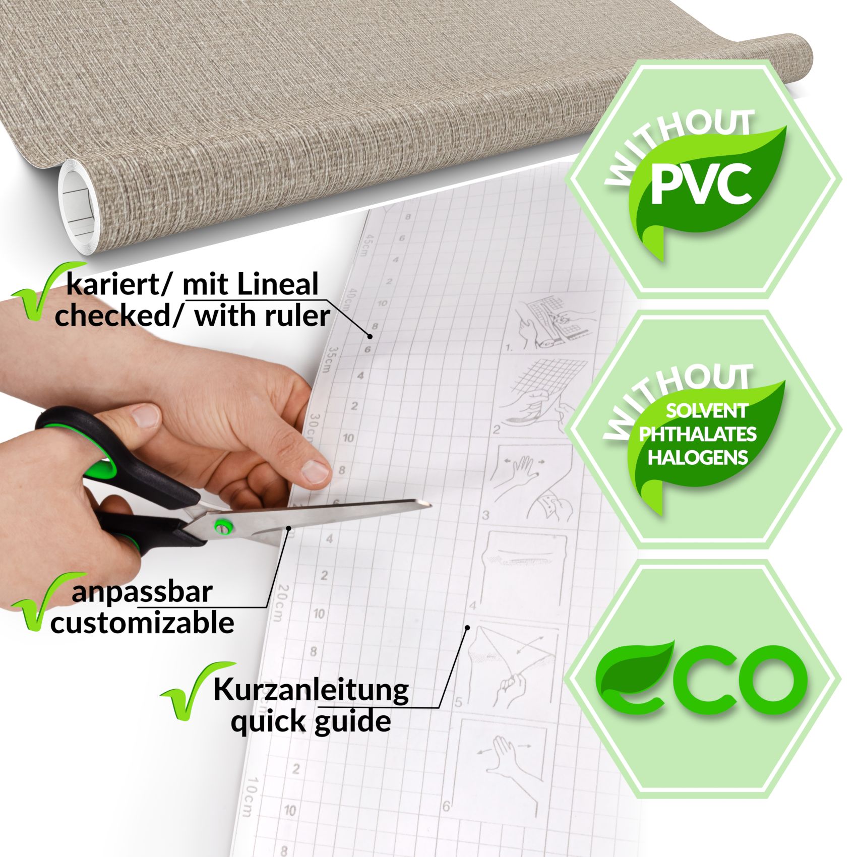 Klebefolie Möbelfolie selbstklebende Folie Dekofolie matt 0,45x2m PVC-frei – Leinenoptik Braun