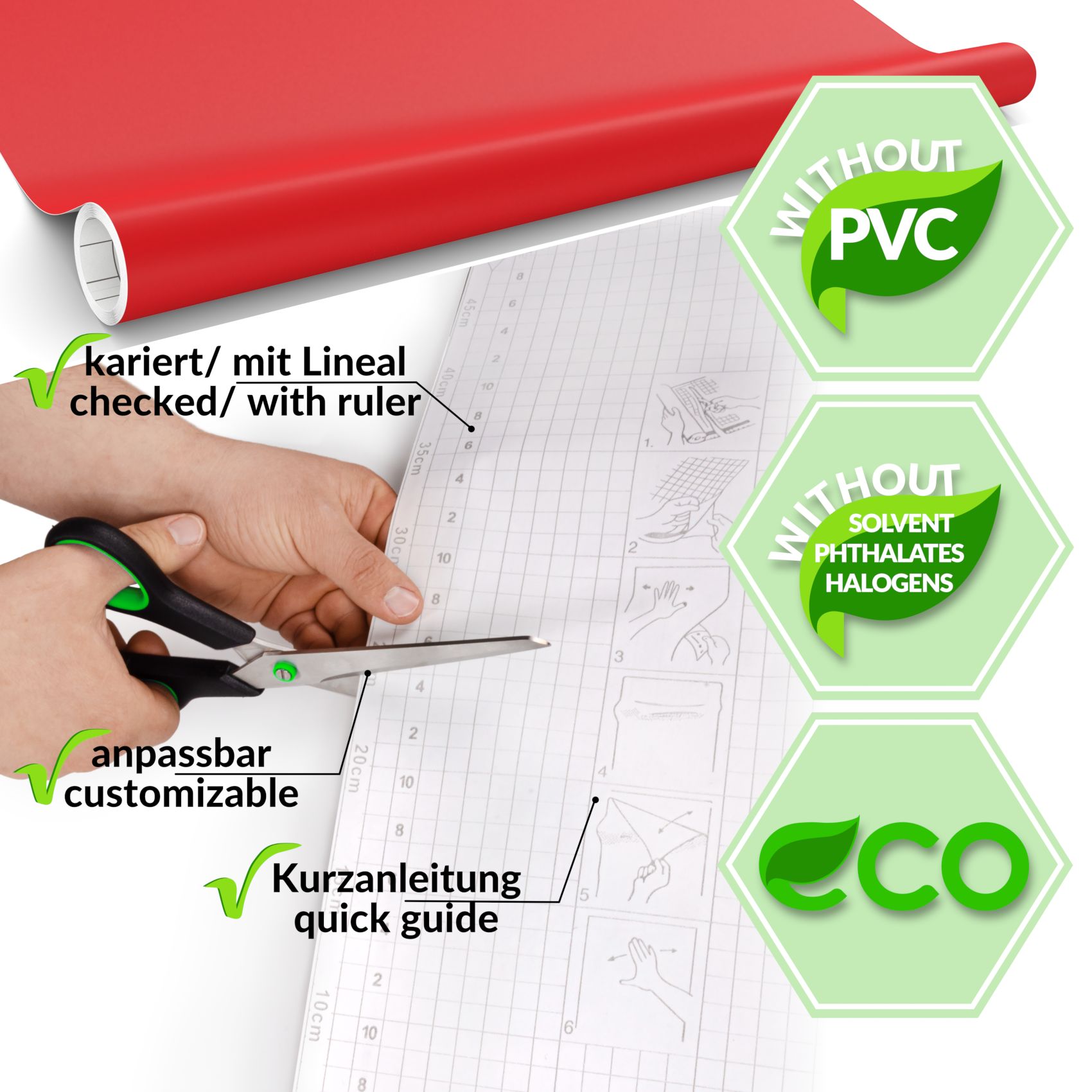 Klebefolie Möbelfolie selbstklebende Folie Dekofolie matt 0,45x2m PVC-frei – Uni Rot Matt