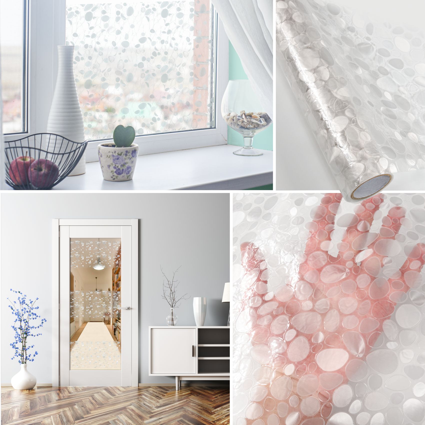 Fensterfolie Sichtschutzfolie Glasfolie Milchglasfolie Glasdekor selbstklebend PVC-frei 0,45x2m &#8211; 3D Kieselsteine