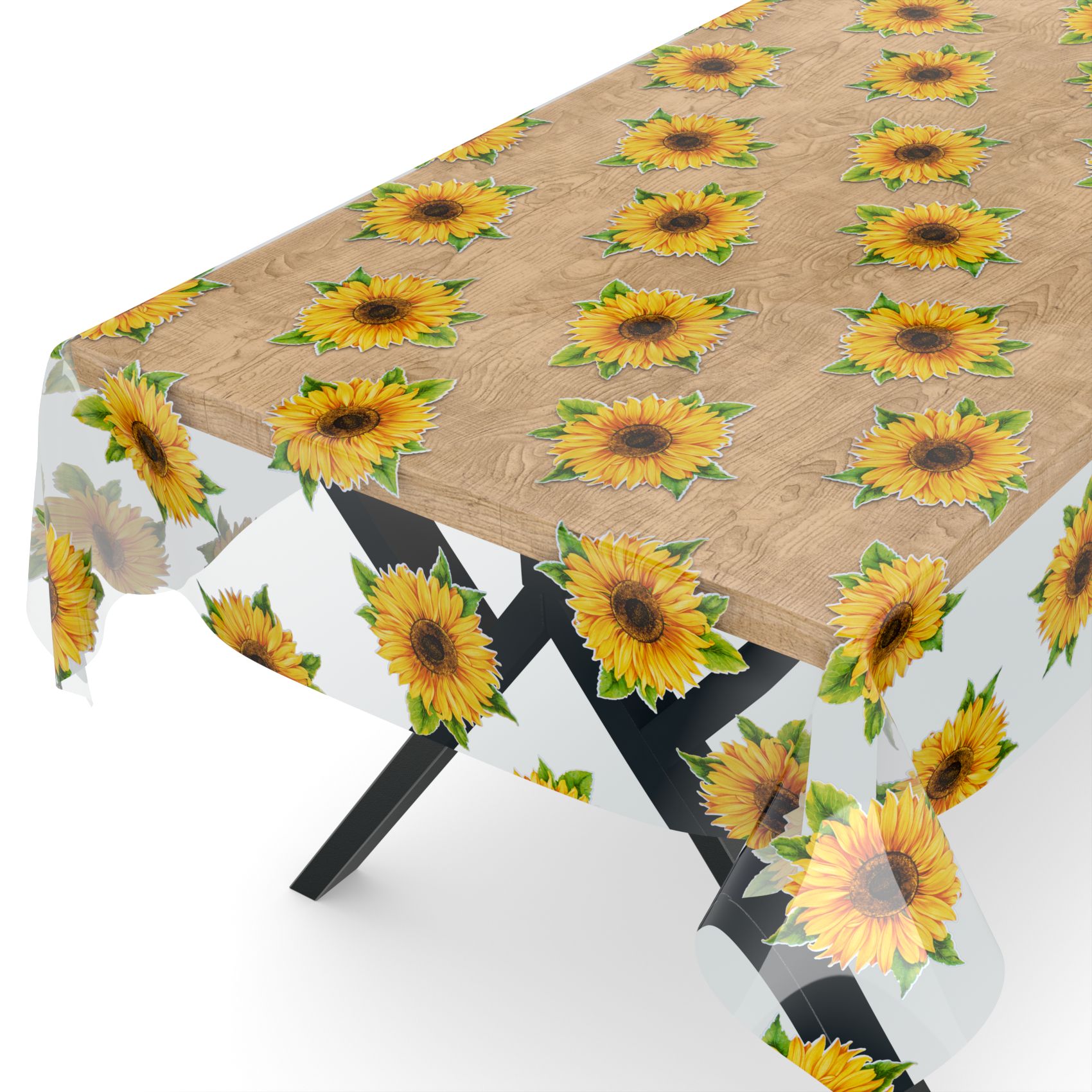 Transparente Tischdecke durchsichtig Tischfolie Tischschutzfolie 0,15mm mit Muster Sonnenblumen &#8211; 100x140cm, Schnittkante