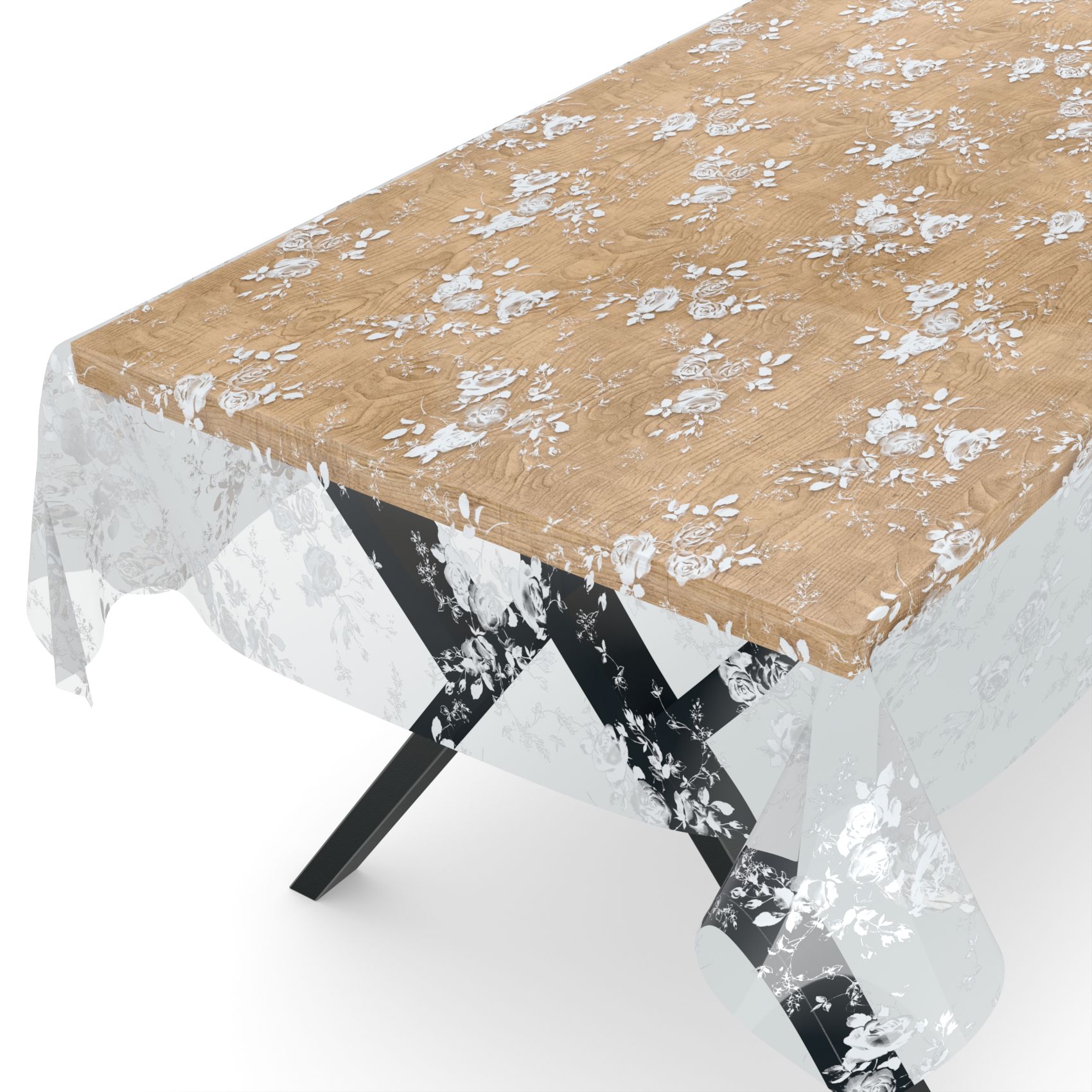 Transparente Tischdecke durchsichtig Tischfolie Tischschutzfolie 0,15mm mit Muster Blumen Weiß – 120x140cm, Schnittkante