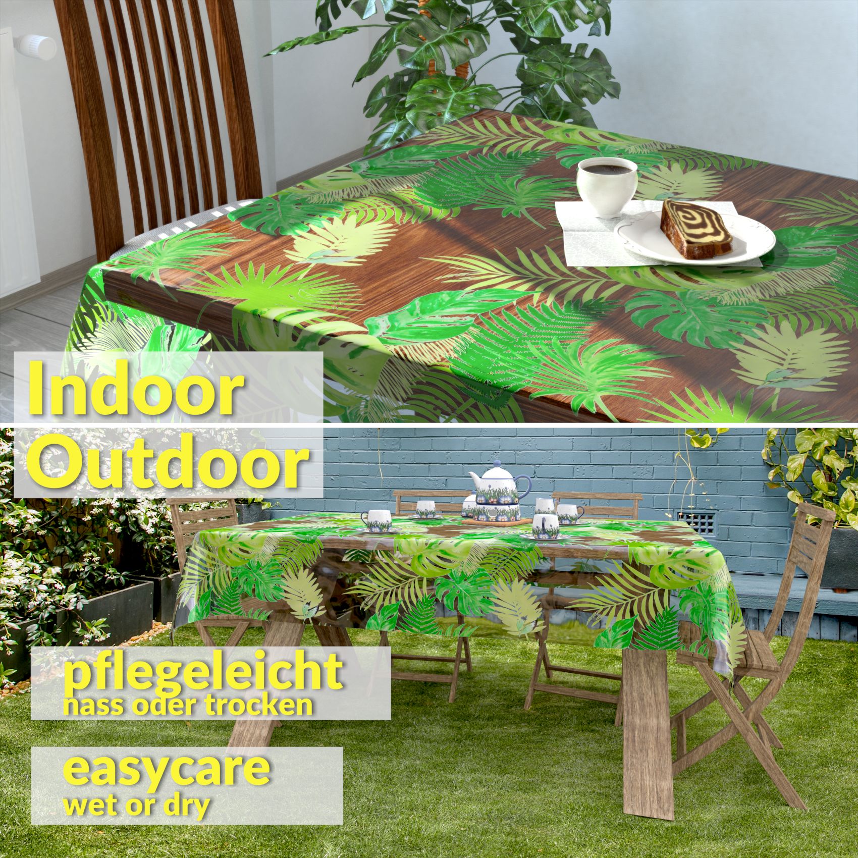 Durchsichtige Tischdecke transparent Tischschutzfolie Tischfolie Klar 0,15mm mit Muster Exotik – 100x140cm, Schnittkante