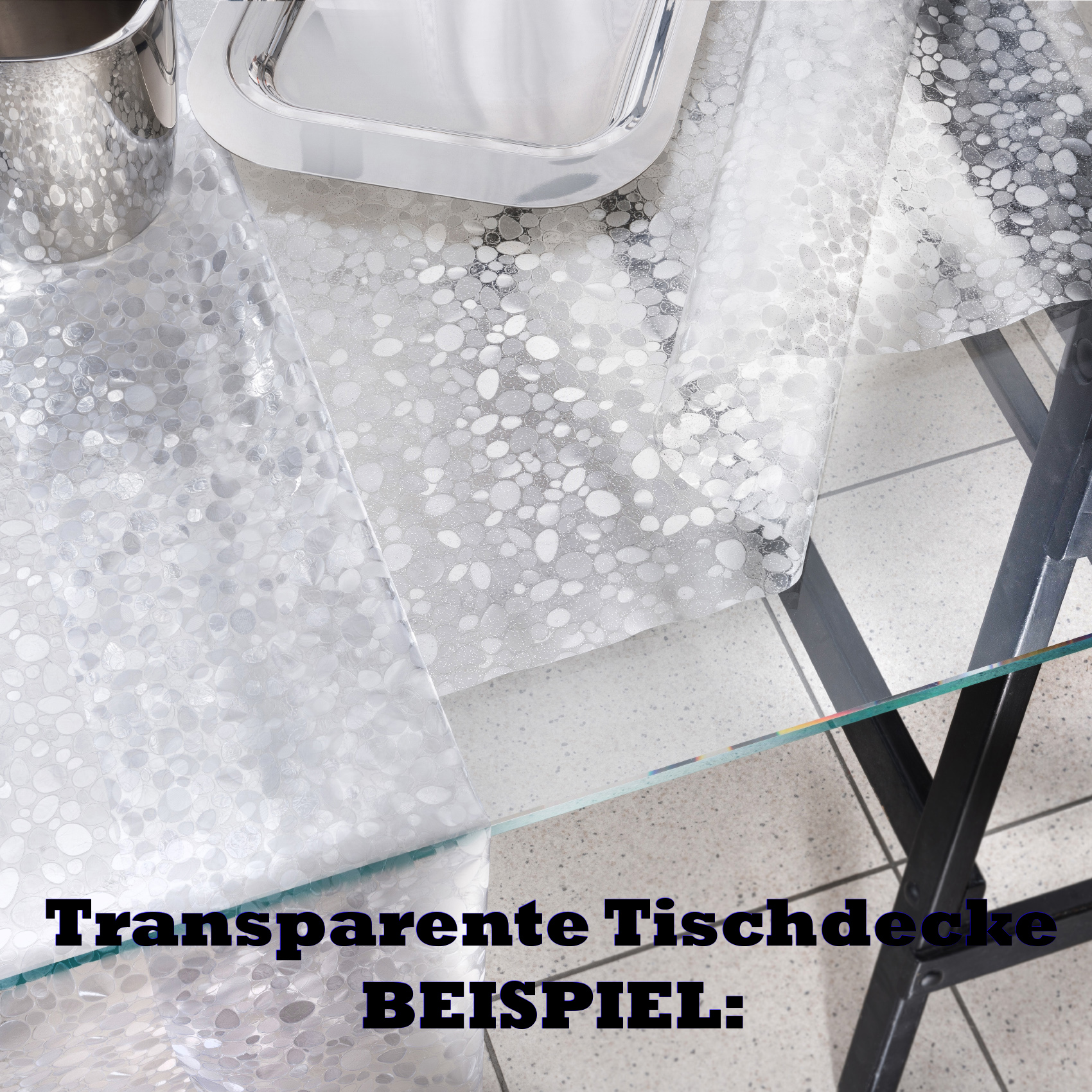 Durchsichtige Tischdecke transparent Blumen 0,2 mm halbtransparent glasklar Tischfolie Tischschutz – 100x137cm, Schnittkante