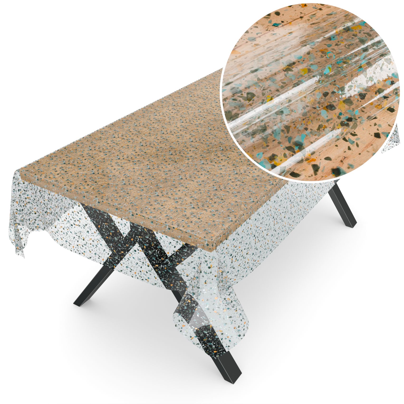 durchsichtige tischdecke transparent tischschutz mit muster 0,25mm terrazo 100x140cm schnittkante
