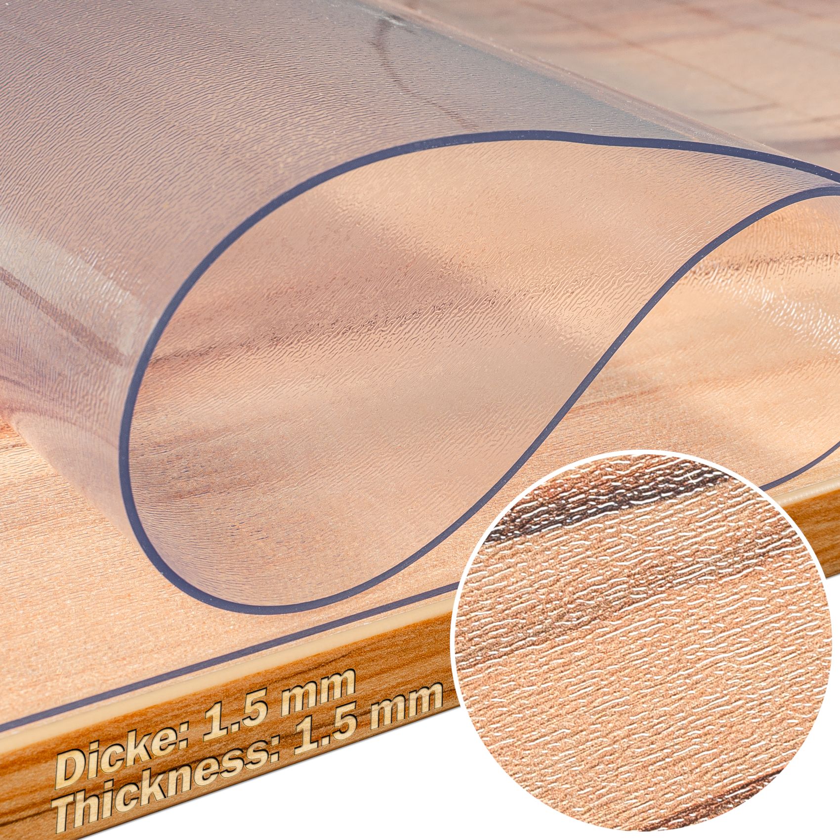 Tischfolie Tischschutzfolie feinmattiert transparenter Tischschutz matt 1,5mm – 90cm, 100cm