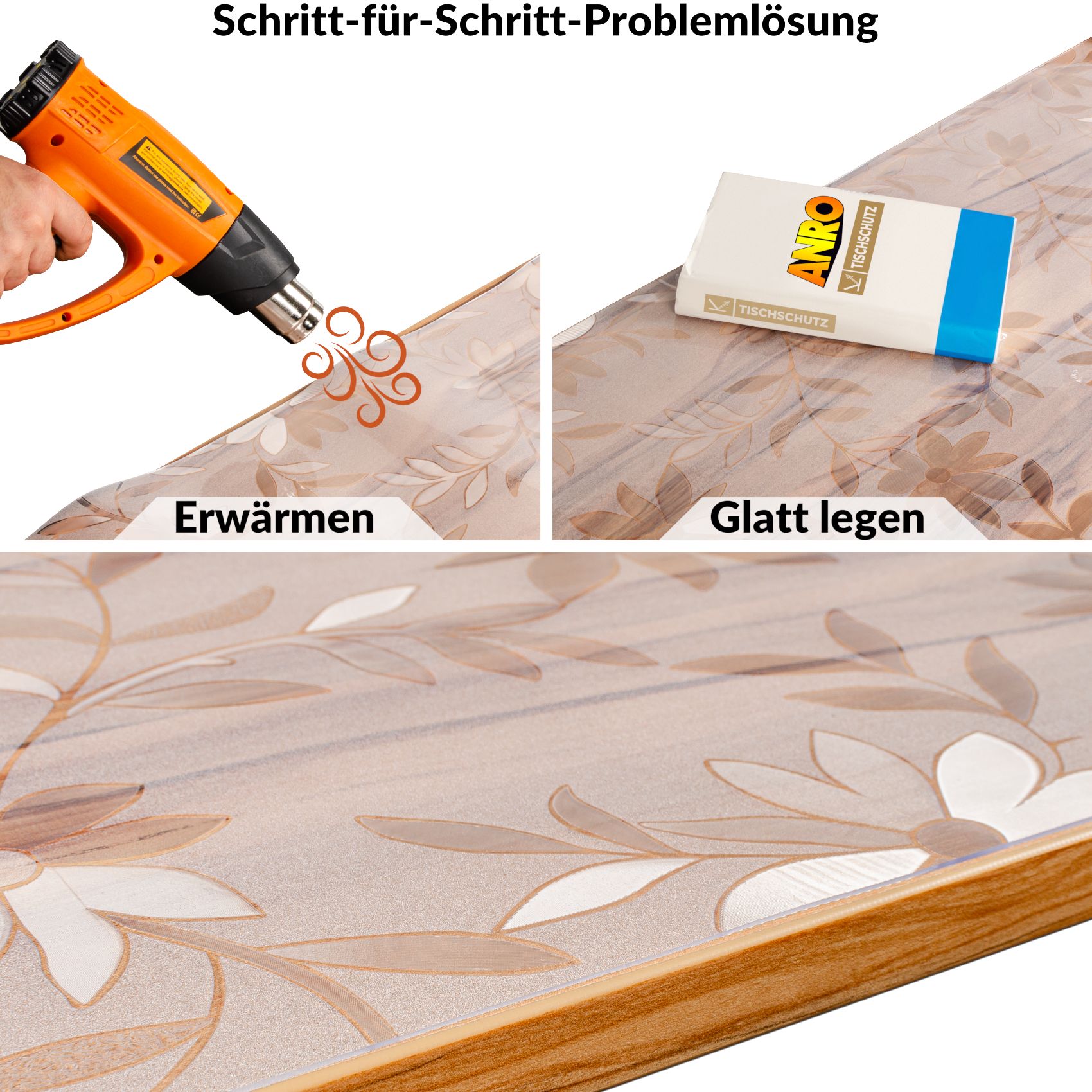 Tischfolie transparente Tischdecke durchsichtig Tischschutzfolie Tischschutz 1,5mm bedruckt Folie mit Motiv Blume B-Ware – 90cm, 100cm