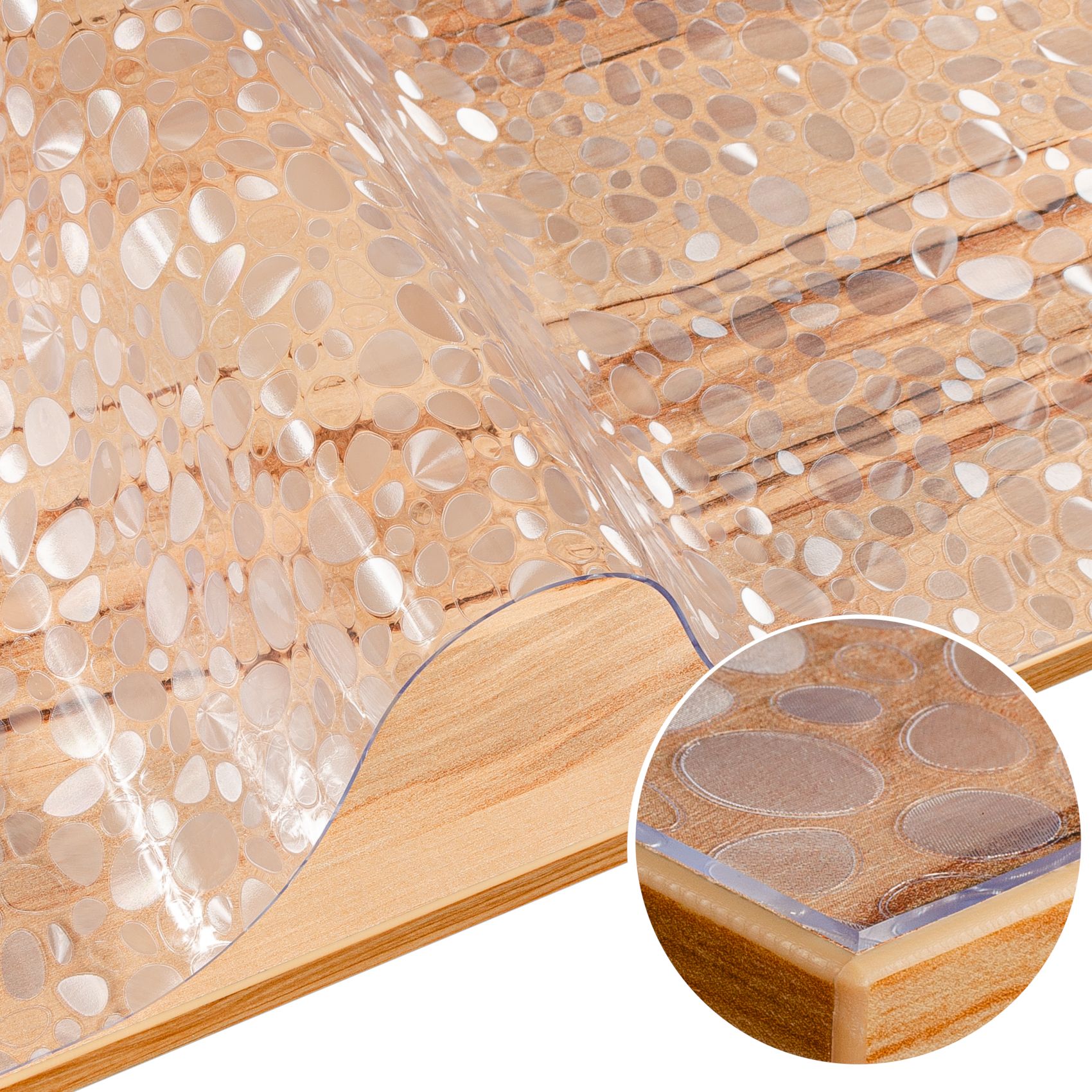 Tischfolie transparente Tischdecke durchsichtig Tischschutzfolie Tischschutz 1,5mm bedruckt Folie Motiv Steine B-Ware – 90cm, 100cm