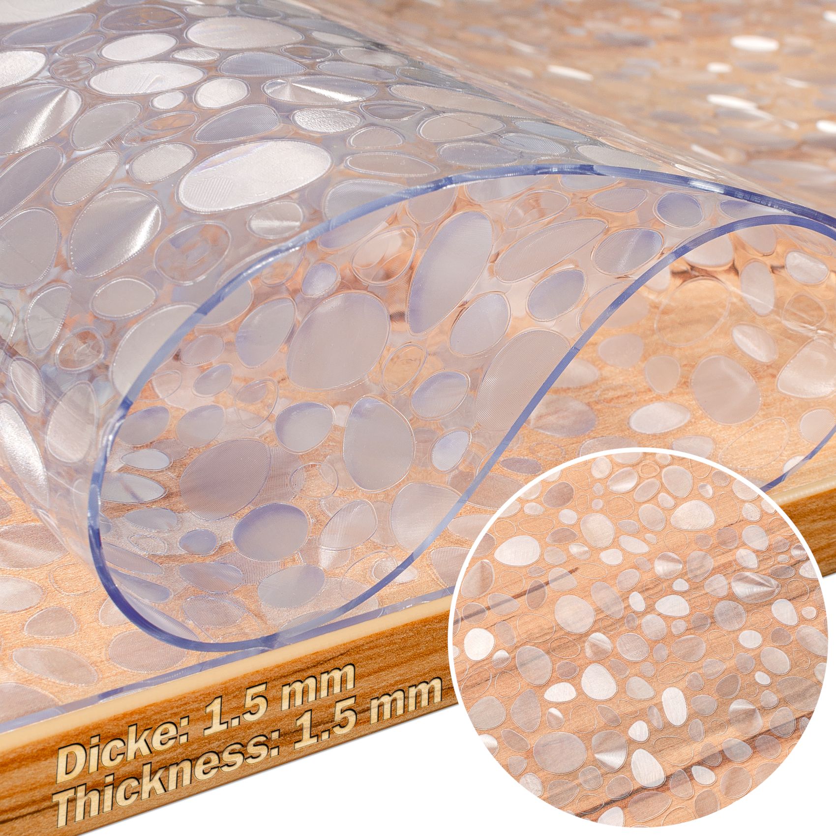 Tischfolie transparente Tischdecke durchsichtig Tischschutzfolie Tischschutz 1,5mm bedruckt Folie Motiv Steine B-Ware – 90cm, 100cm