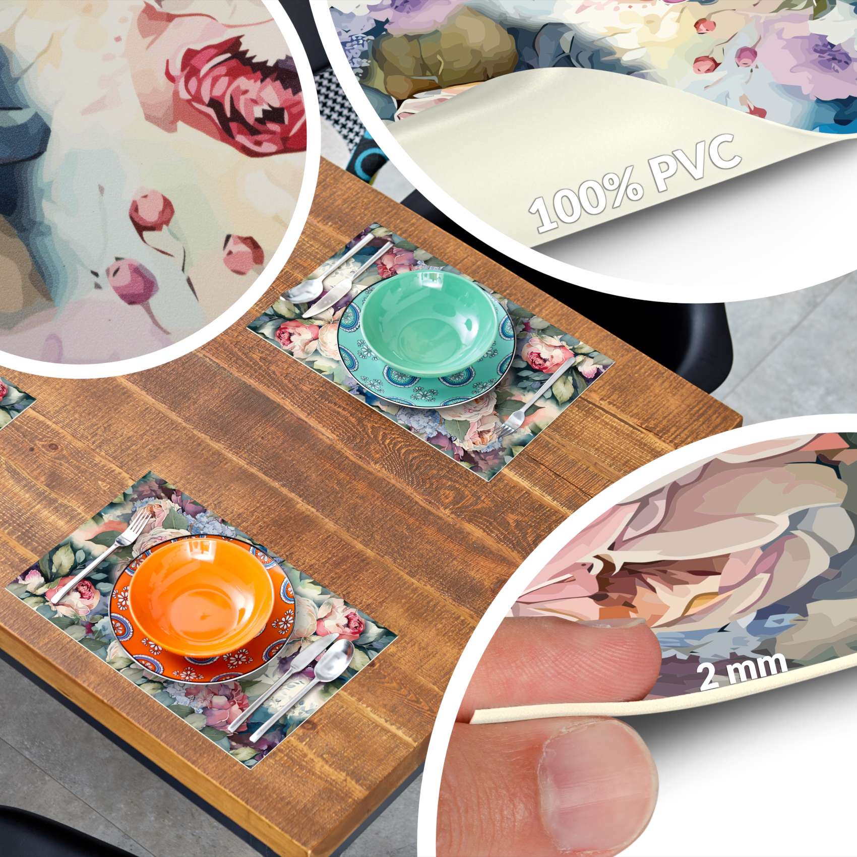 Tischset Platzset Platzdeckchen abwaschbar Tischuntersetzer PVC hitzebeständig Rosen 30x45cm