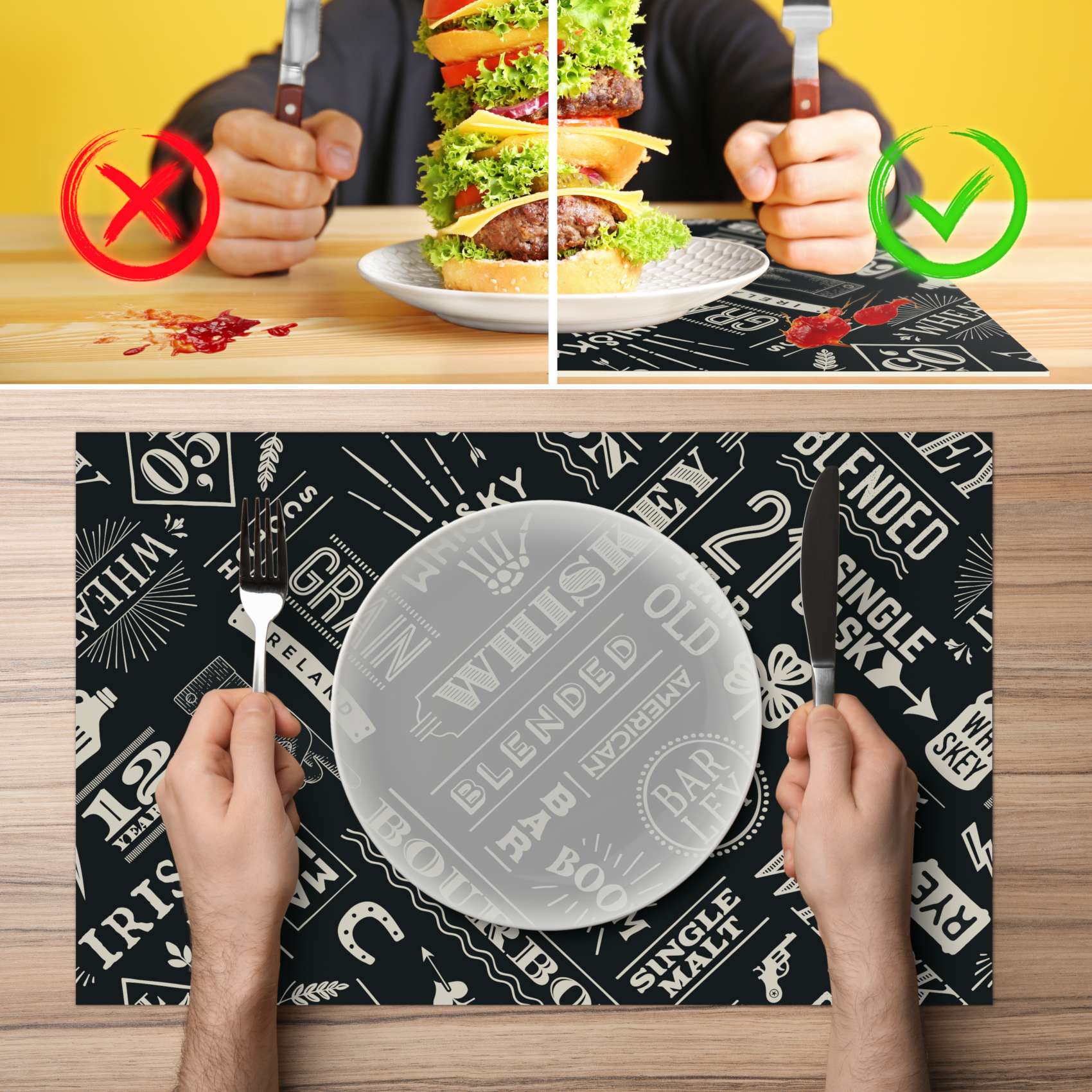 Platzsets Tischset Platzdeckchen abwaschbar Tischuntersetzer PVC hitzebeständig Whisky Anthrazit 35x50cm