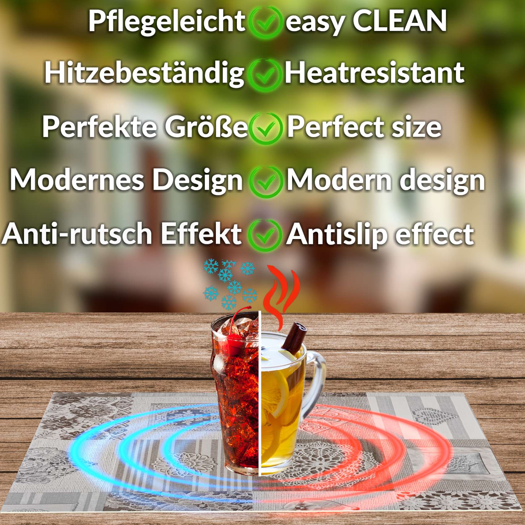 Platzsets Tischset Platzdeckchen abwaschbar Tischuntersetzer PVC hitzebeständig Patchwork Holz Liebe 30x45cm