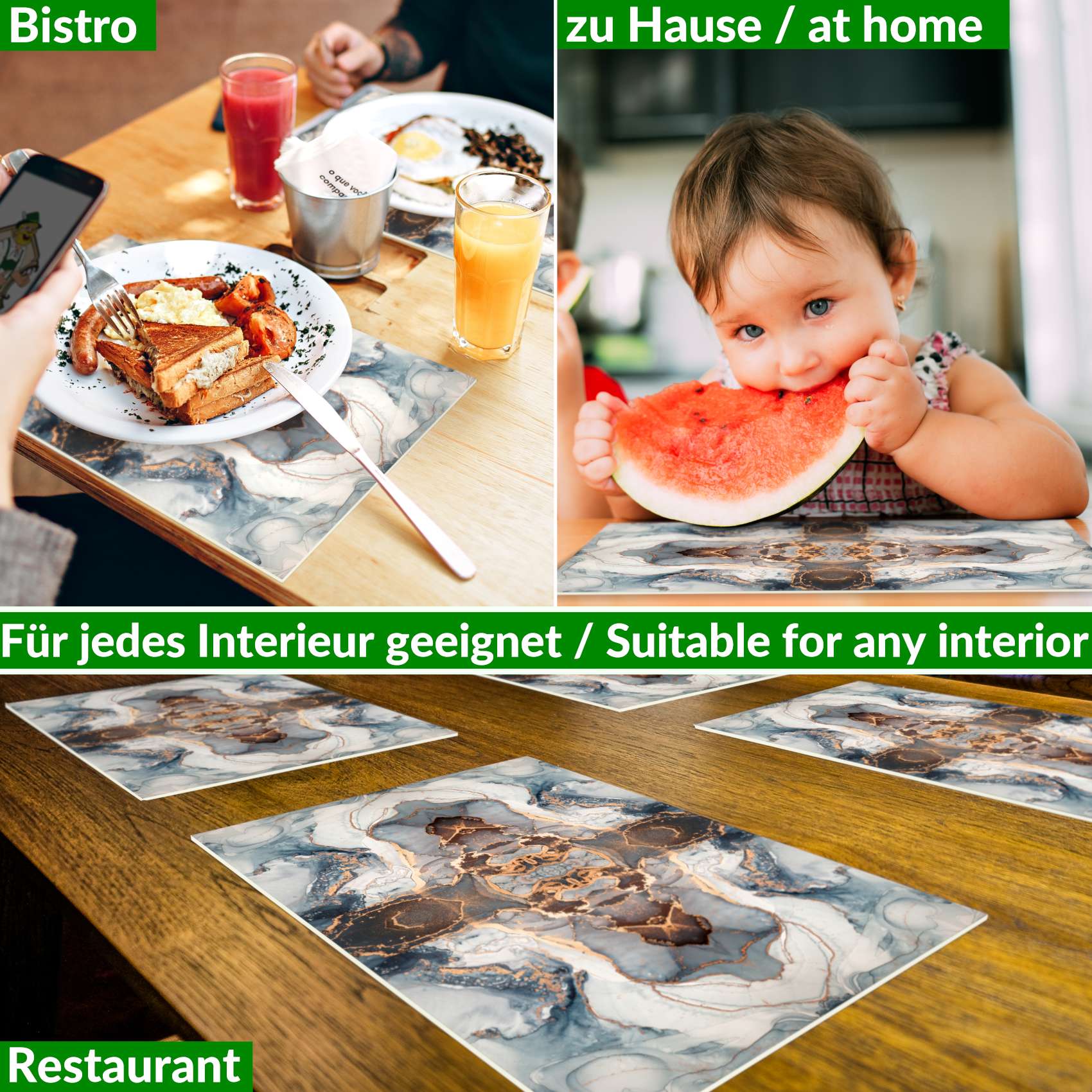 Platzset Tischset Tischmatte Platzdeckchen abwaschbar PVC Platzmatte Marmor Hell 30x45cm