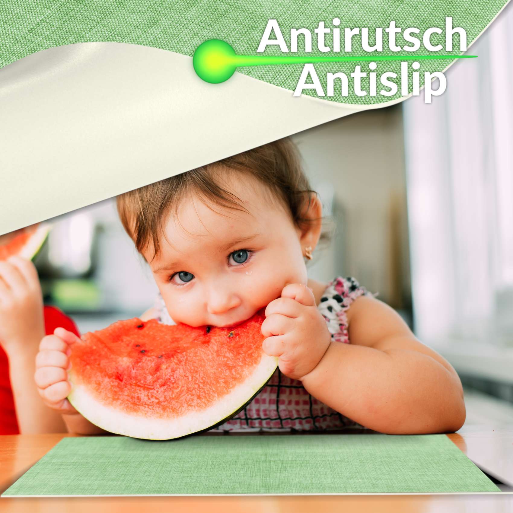 Platzsets Tischset Platzdeckchen abwaschbar Tischuntersetzer PVC hitzebeständig Uni Leinen green 30x45cm