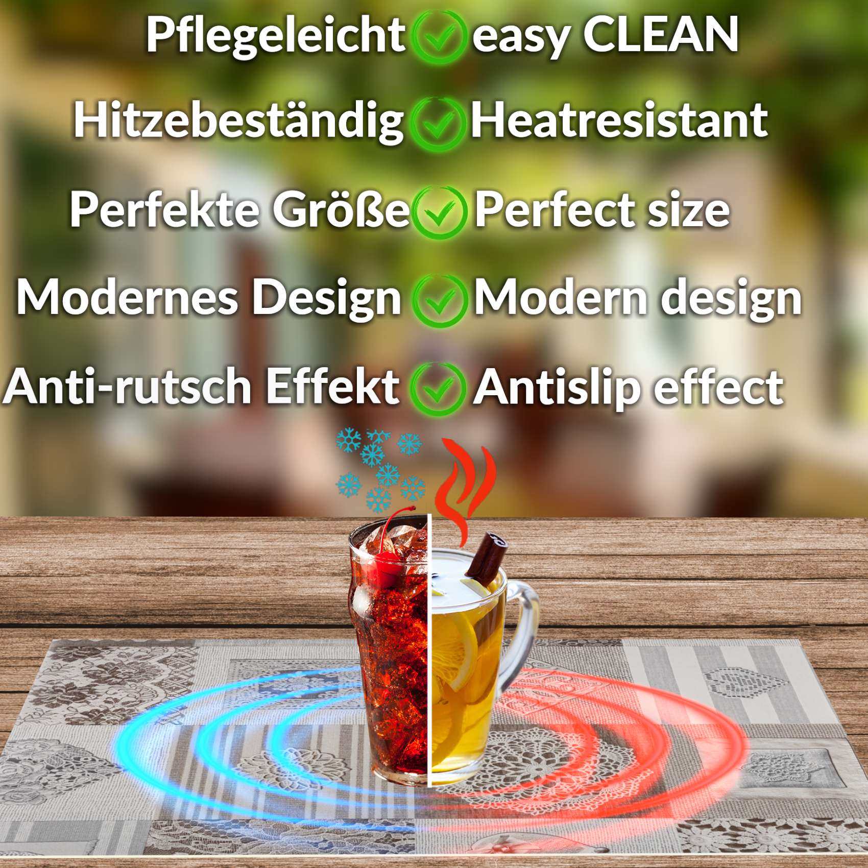 Platzsets Tischset Platzdeckchen abwaschbar Tischuntersetzer PVC hitzebeständig Patchwork Holz Liebe 35x50cm