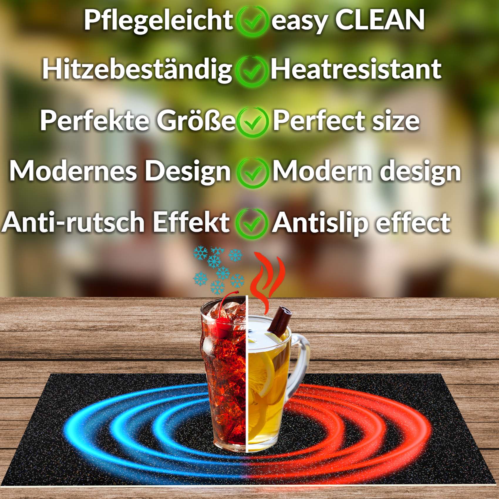 Platzsets Tischset Platzdeckchen abwaschbar Tischuntersetzer PVC hitzebeständig Glitzer Uni Schwarz 30x45cm