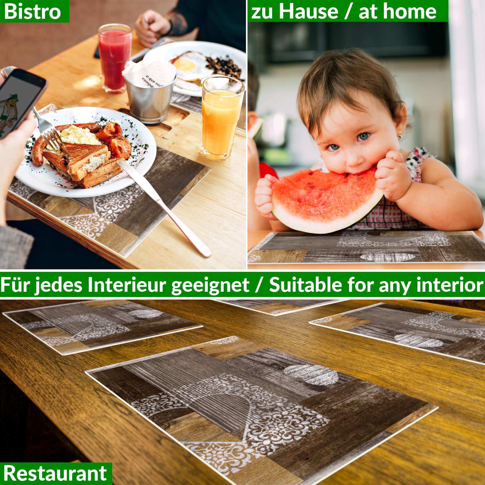 Platzsets Tischset Platzdeckchen abwaschbar Tischuntersetzer PVC hitzebeständig Holz Herz Liebe 30x45cm