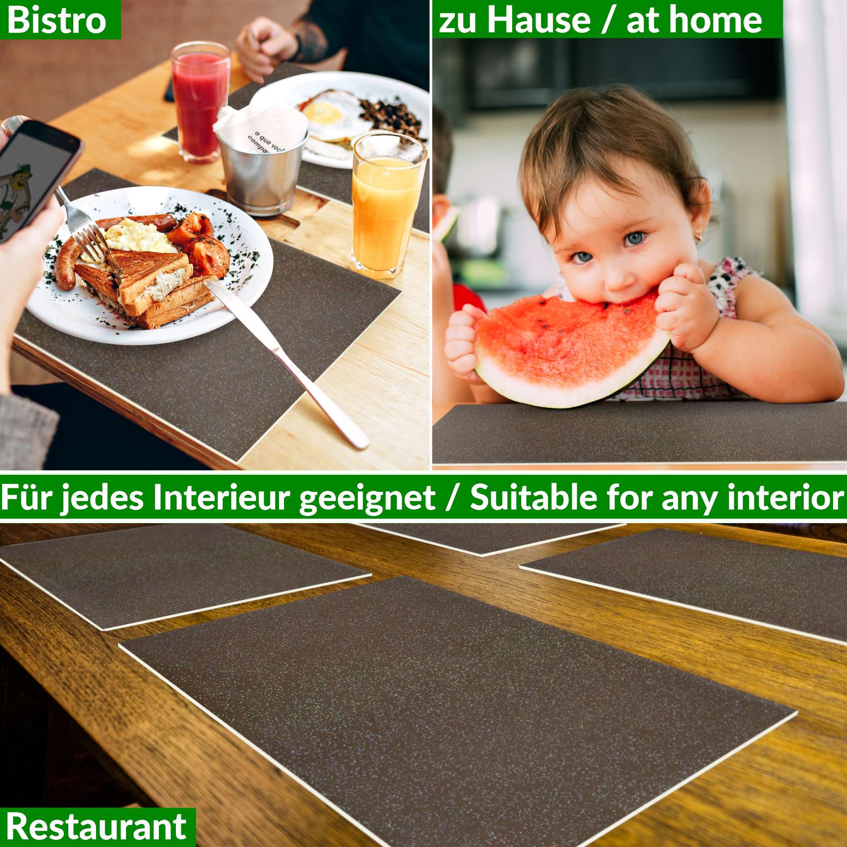 Platzsets Tischset Platzdeckchen abwaschbar Tischuntersetzer PVC hitzebeständig Glitzer Uni Braun 35x50cm