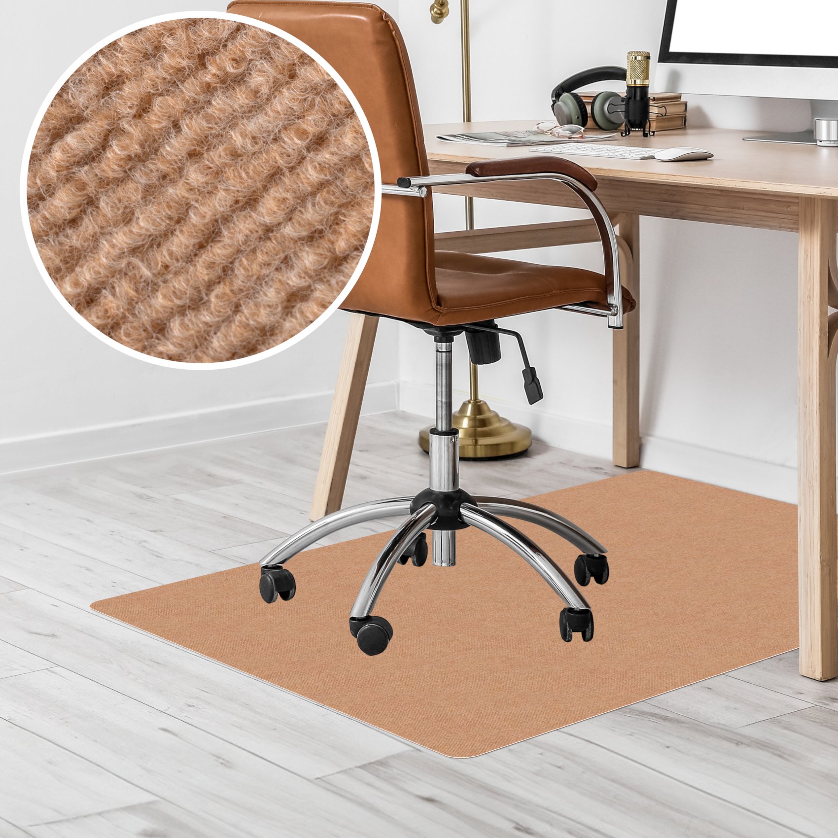 Bürostuhlunterlage Bodenschutzmatte Teppich Schreibtischstuhl Unterlage selbsthaftend NEMESIS Hellbraun – 090x120cm