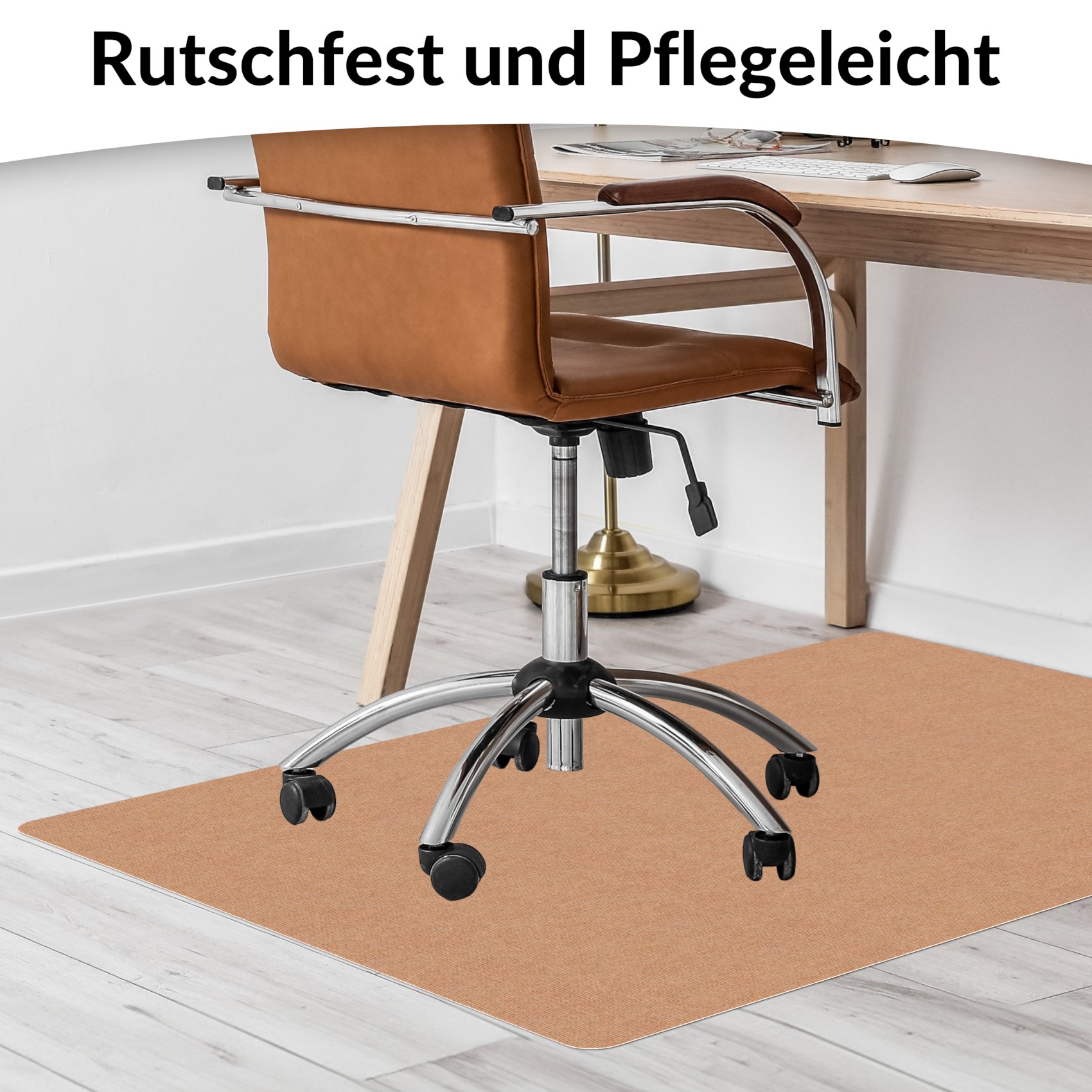 Bürostuhlunterlage Bodenschutzmatte Teppich Schreibtischstuhl Unterlage selbsthaftend NEMESIS Hellbraun – 090x120cm