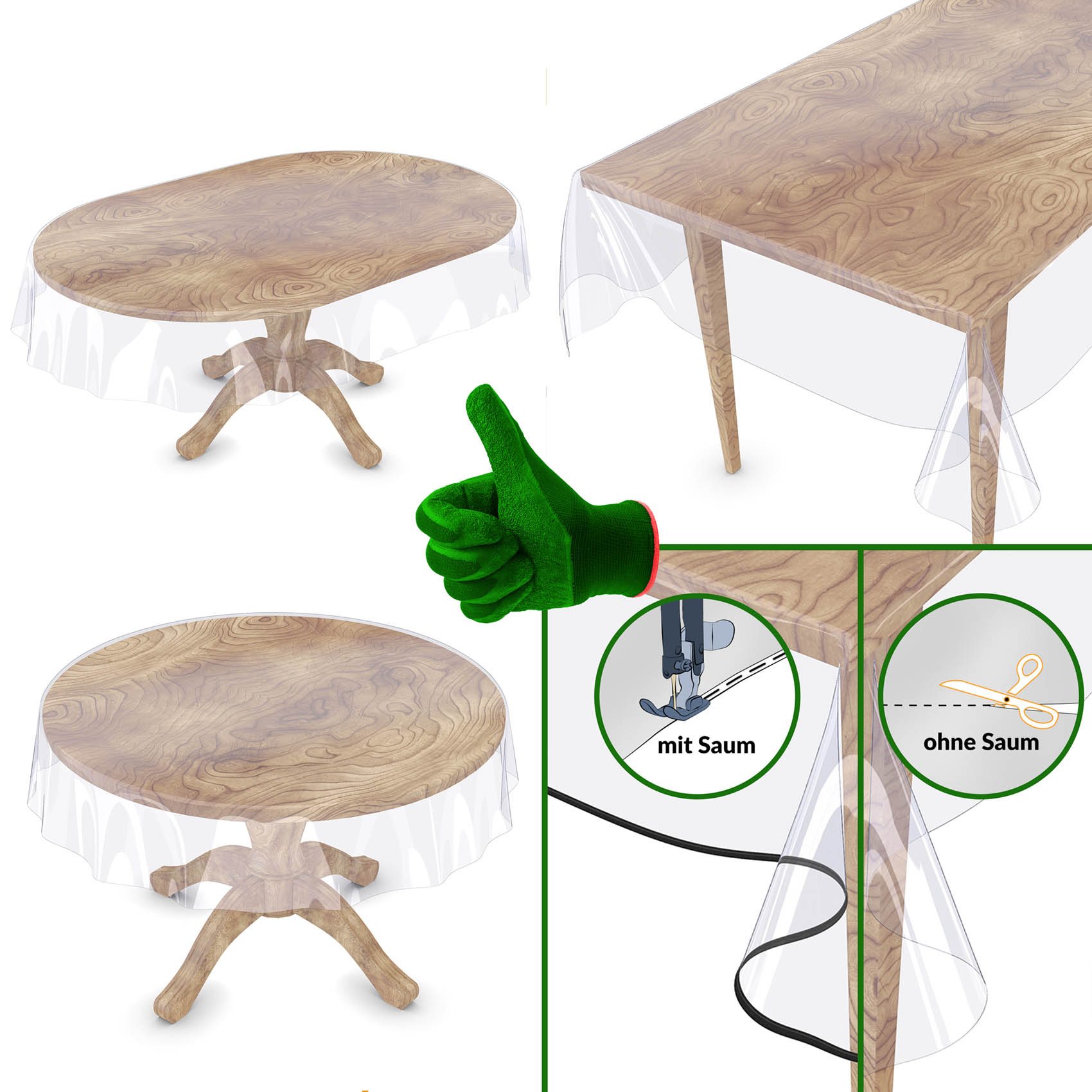 Transparente Tischdecke durchsichtig 0,3mm Tischfolie Tischschutzfolie Klar 140cm Breit