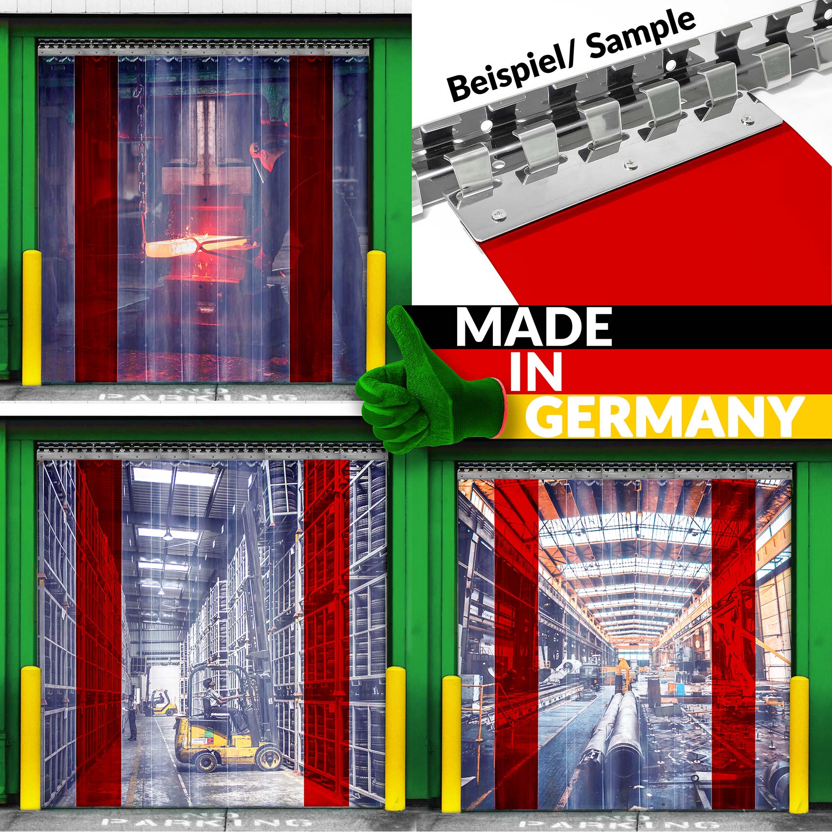 PVC Lamelle Streifenvorhang Rot transparent 2mm Meterware B-20cm