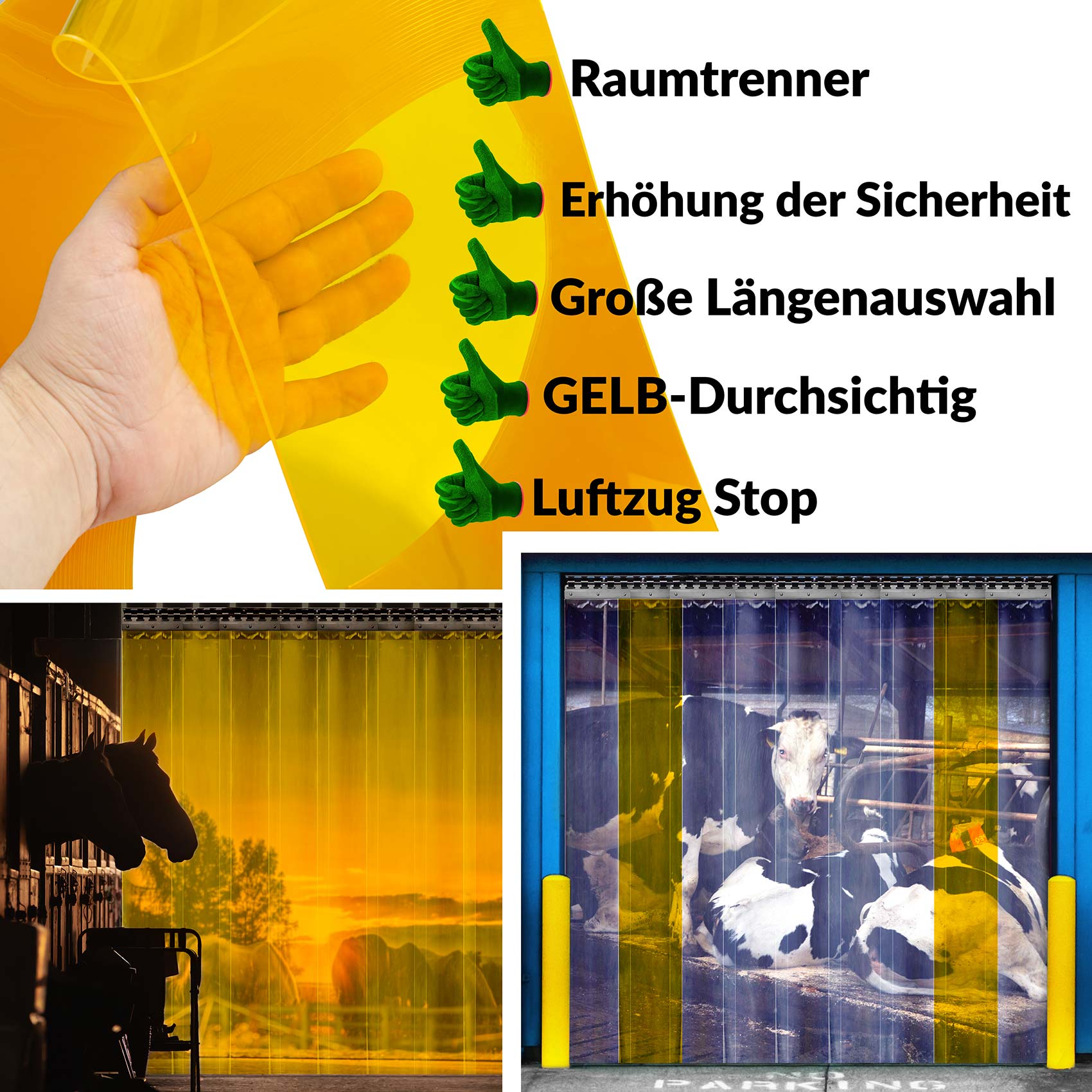 PVC Streifenvorhang Lamellen Vorhang Stärke 2mm Gelb B-20cm