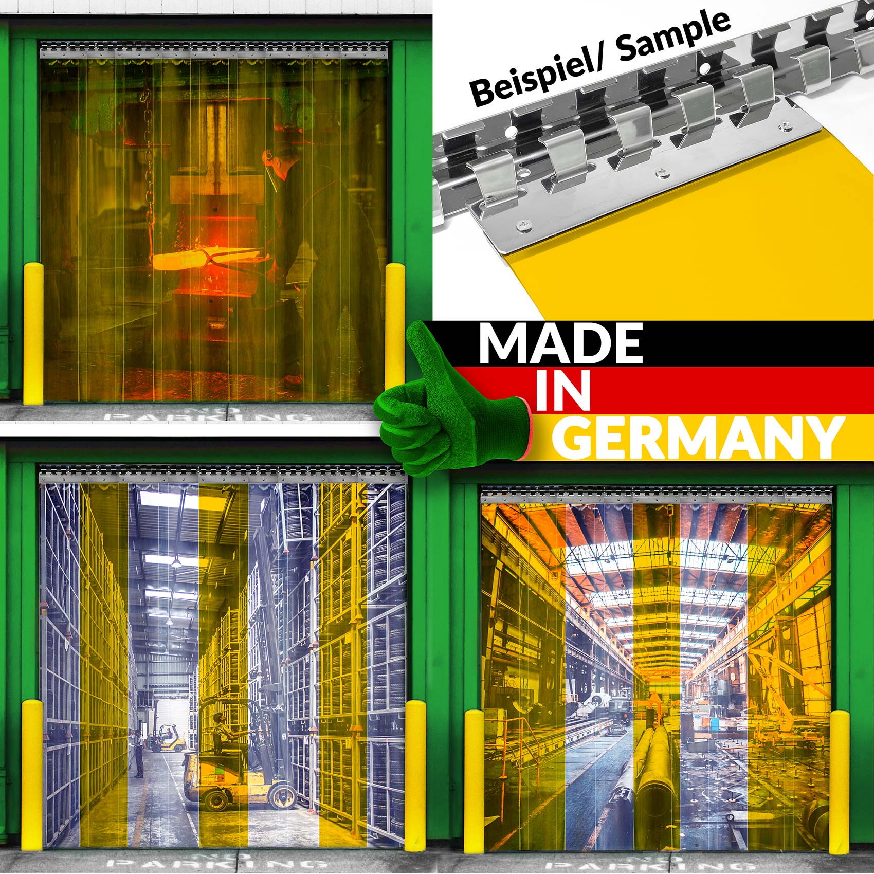 PVC Streifenvorhang Lamellen Vorhang Stärke 2mm Gelb B-20cm