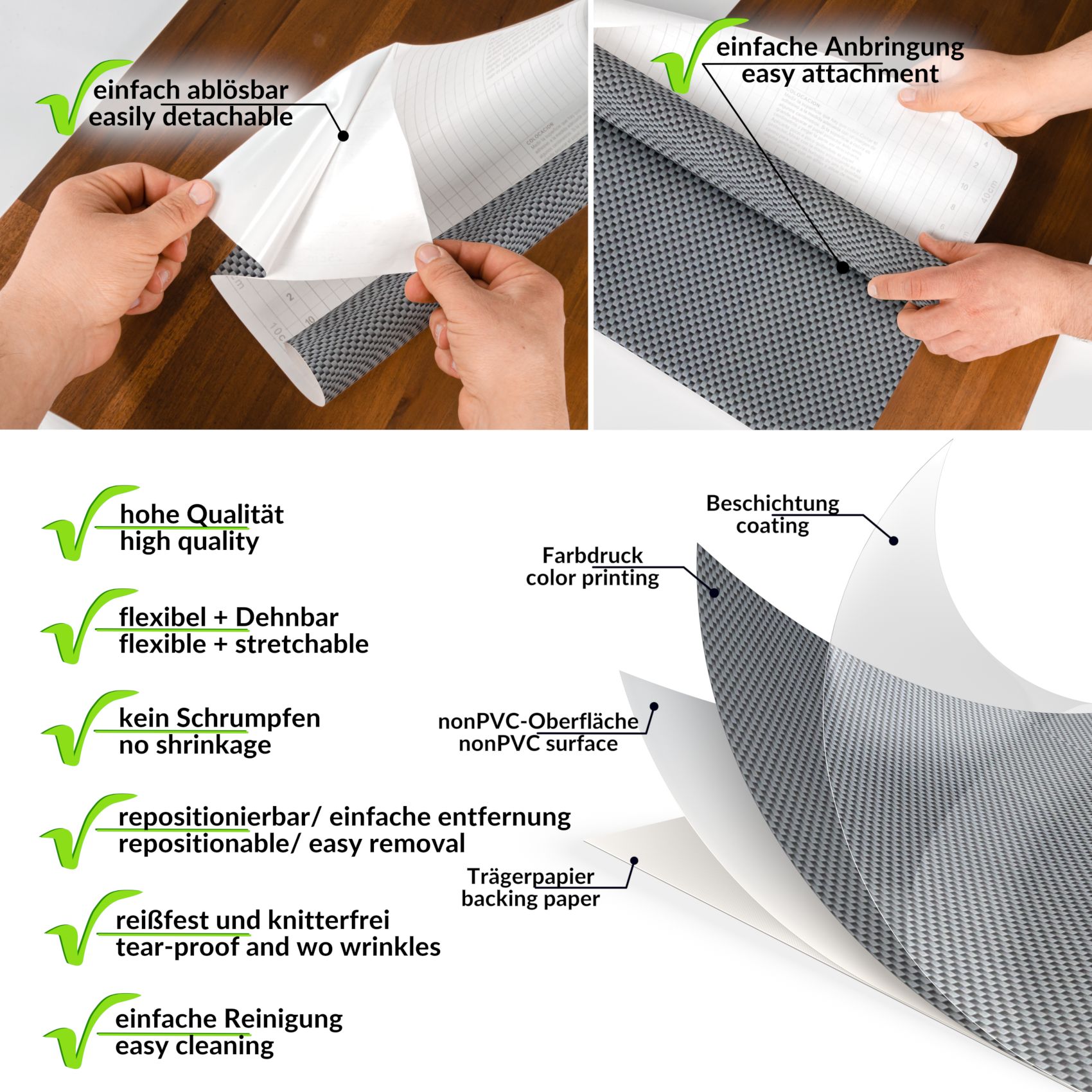 XPLD059_20 Klebefolie Möbelfolie selbstklebende Folie Dekofolie matt 0,45x2m PVC-frei – Carbon Matt