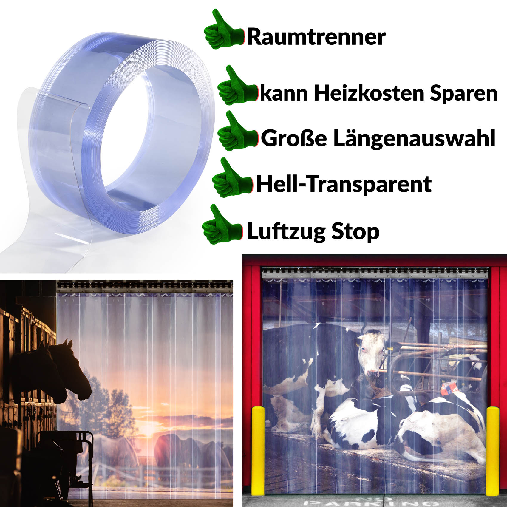 PVC Streifenvorhang Lamellen Vorhang Stärke 3mm transparent B-30cm