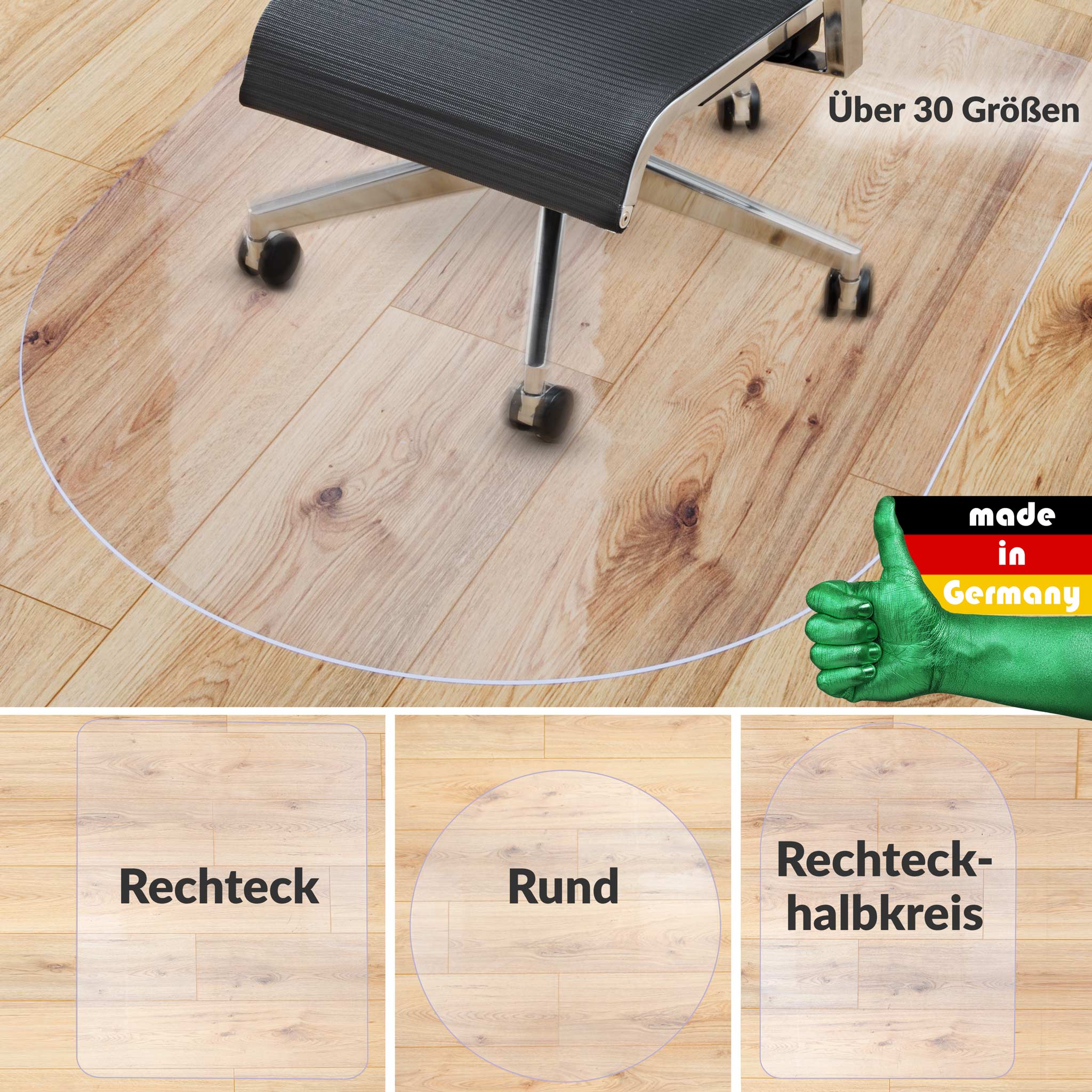 Bürostuhlunterlage transparent Bodenschutzmatte Bürostuhl Bodenschutz in vielen Größen und Formen
