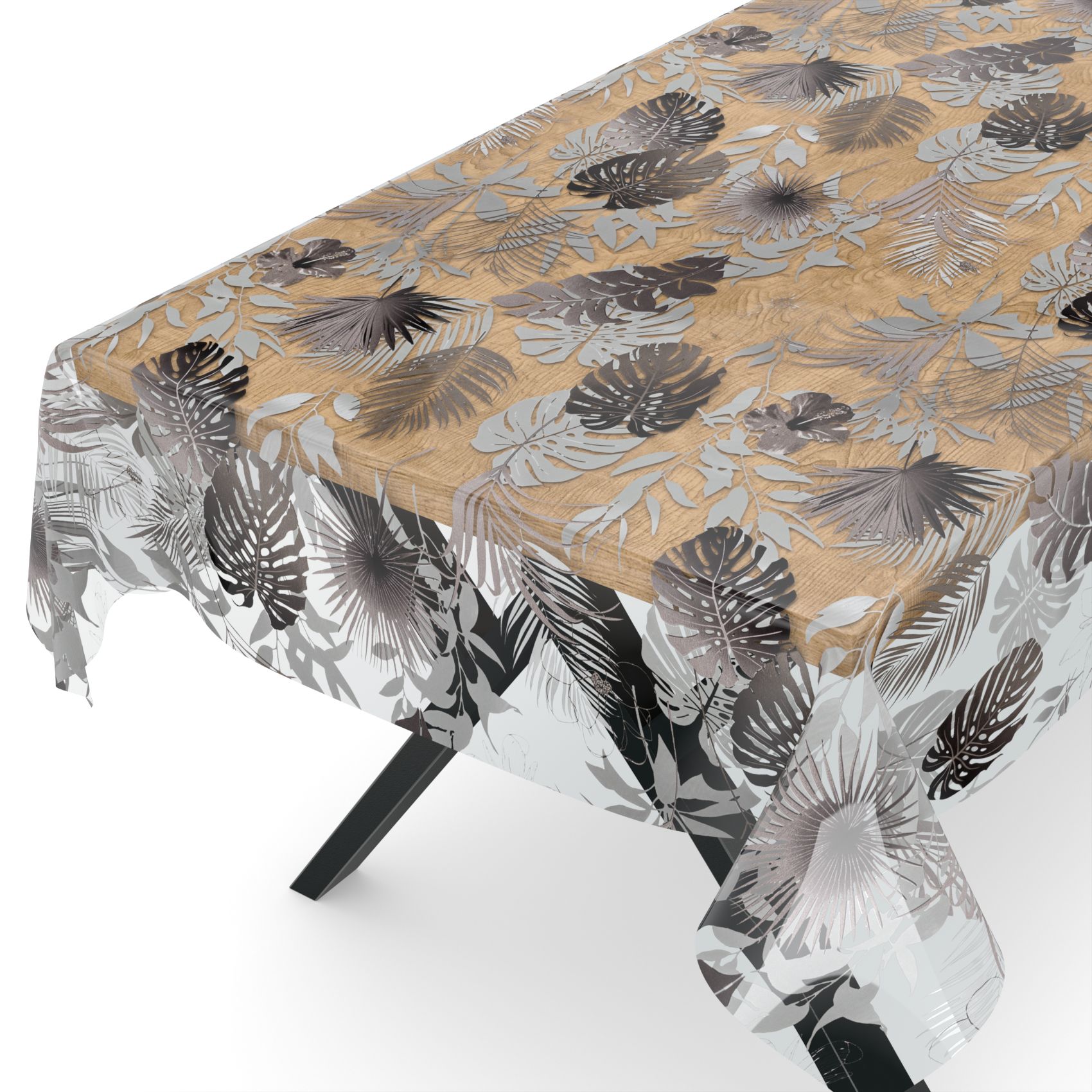 Transparente Tischdecke durchsichtig Tischfolie Folie Tischschutzfolie Vinyl 0,15mm mit Muster Blätter Silber Grau
