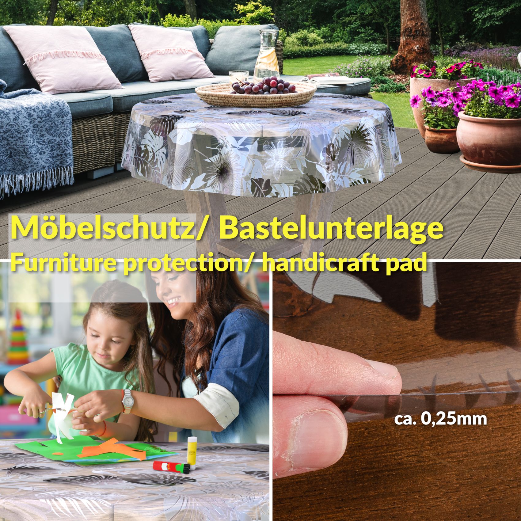 BRST5191_30 Transparente Tischdecke durchsichtig Tischfolie Folie Tischschutzfolie Vinyl 0,15mm mit Muster Blätter Silber Grau