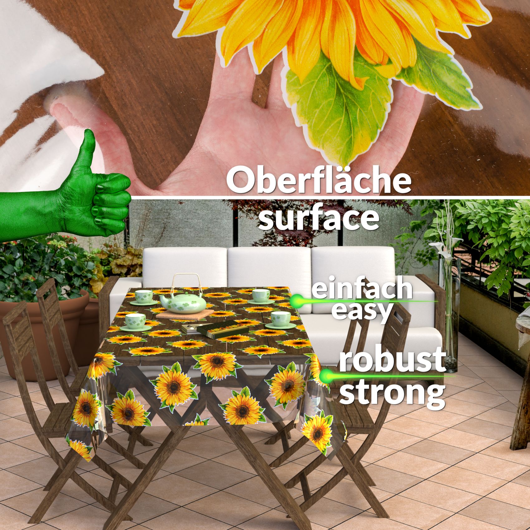 BRST5400_80SQ Transparente Tischdecke durchsichtig Tischfolie Tischschutzfolie 0,15mm mit Muster Sonnenblumen