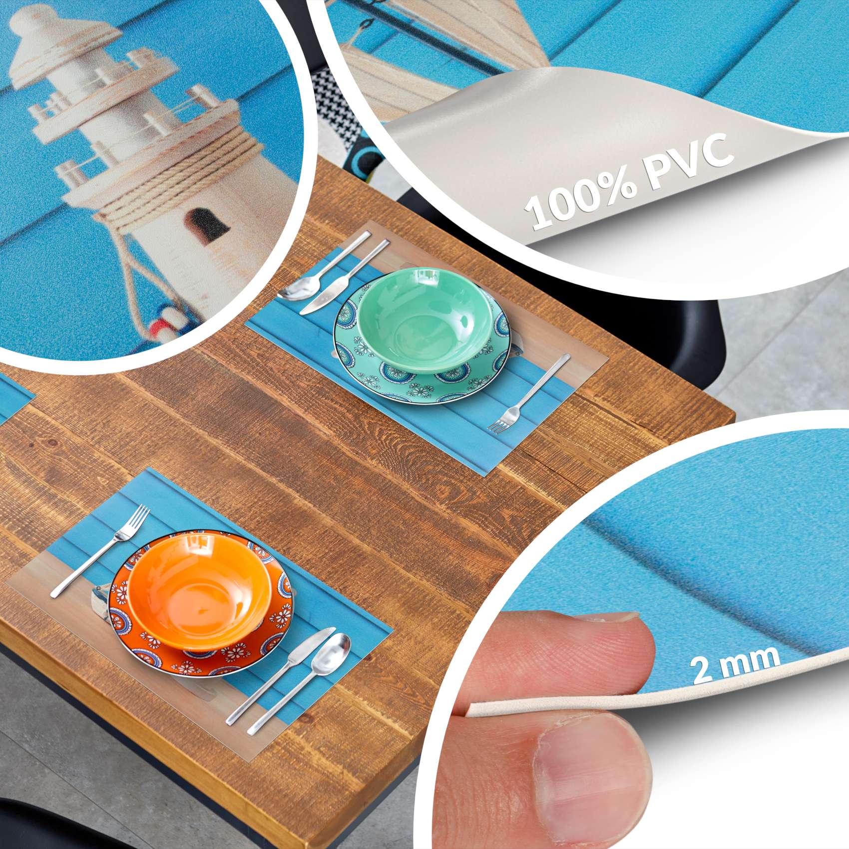 TTPL8835_70 Tischset Platzset Platzdeckchen abwaschbar Tischuntersetzer PVC Placemat hitzebeständig 30x45cm – Maritim Leuchtturm