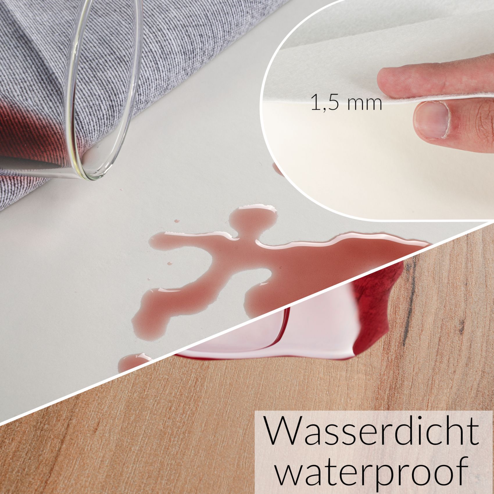 Tischschoner Tischdeckenunterlage Tischmolton Glatt rutschfest 1,5mm Tischpolster Tischunterlage Viesrücken Weiß Meterware