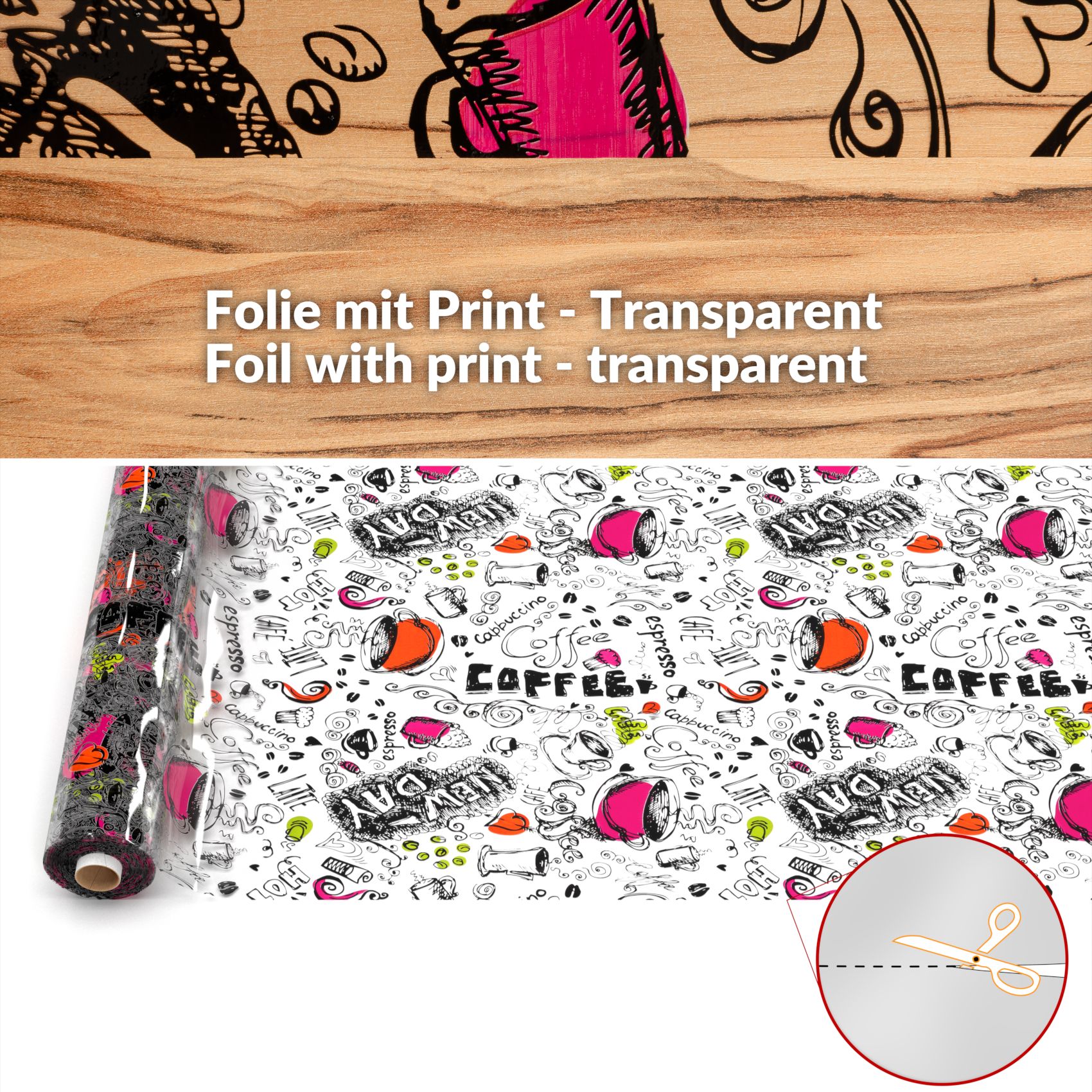 Durchsichtige Tischdecke transparent Tischschutz mit Muster 0,25mm Coffee