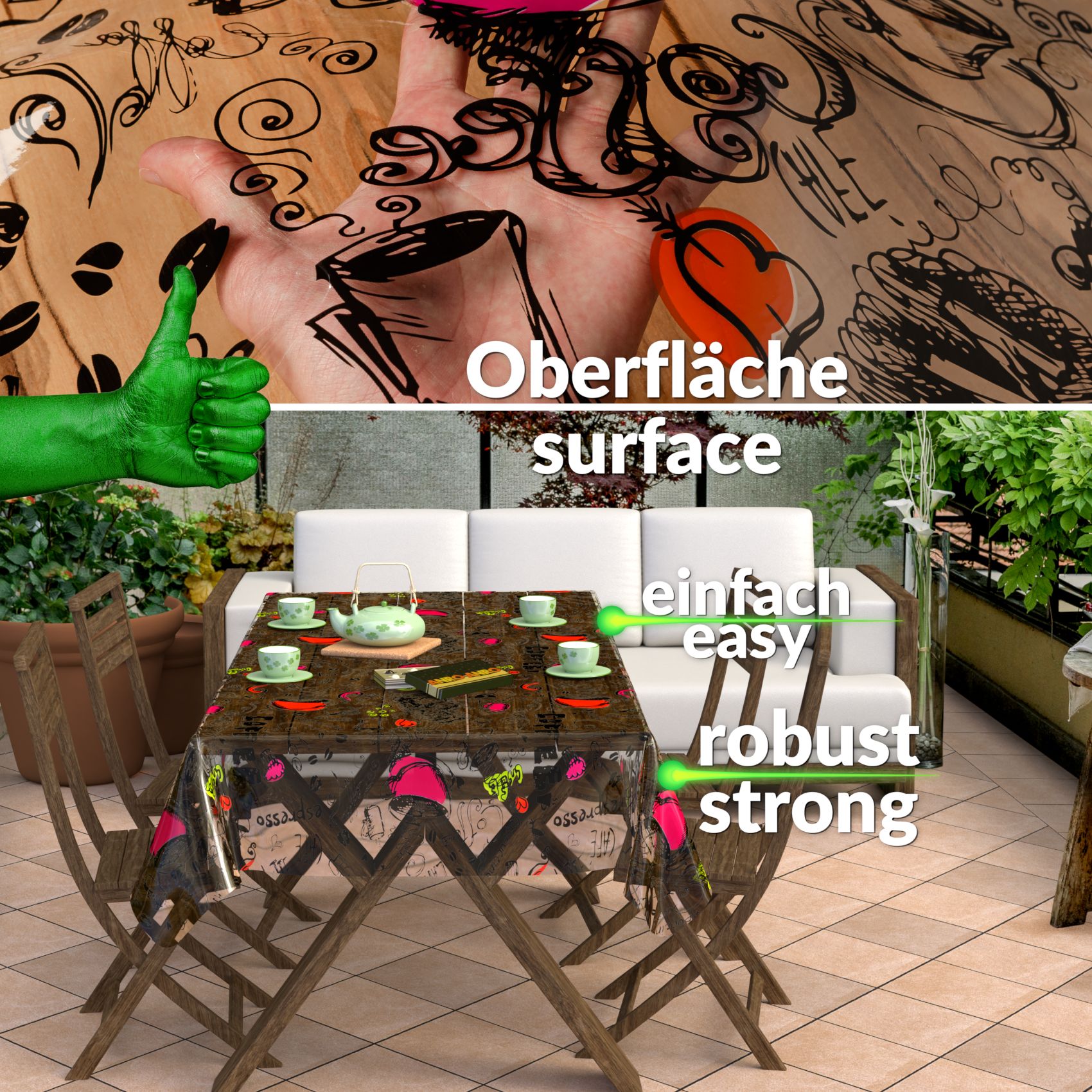 Durchsichtige Tischdecke transparent Tischschutz mit Muster 0,25mm Coffee