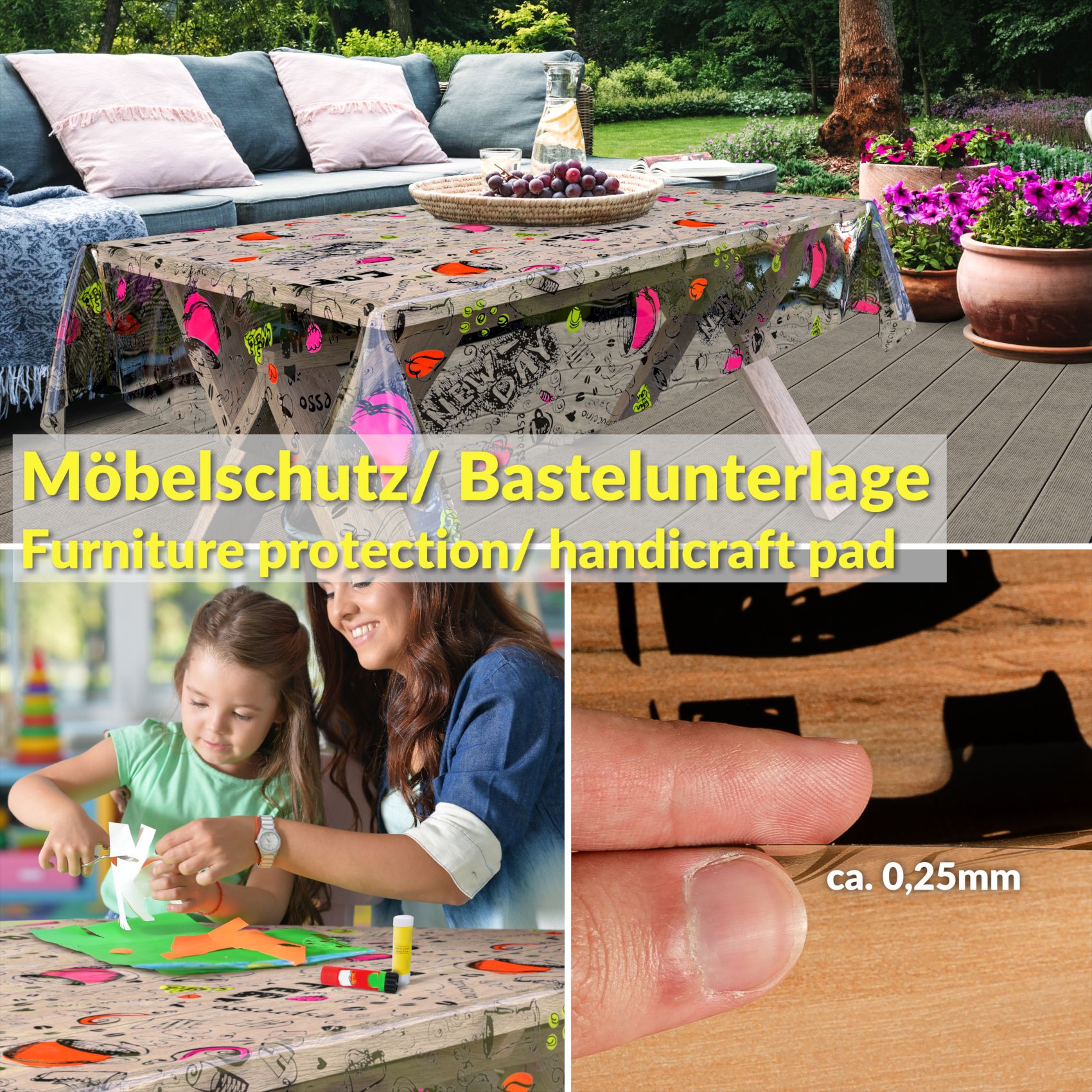 Durchsichtige Tischdecke transparent Tischschutz mit Muster 0,25mm Coffee