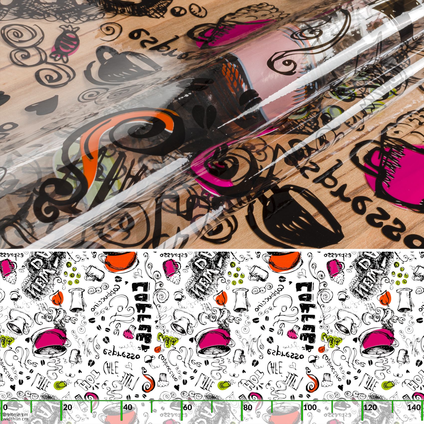 Durchsichtige Tischdecke transparent Tischschutz mit Muster 0,25mm Coffee