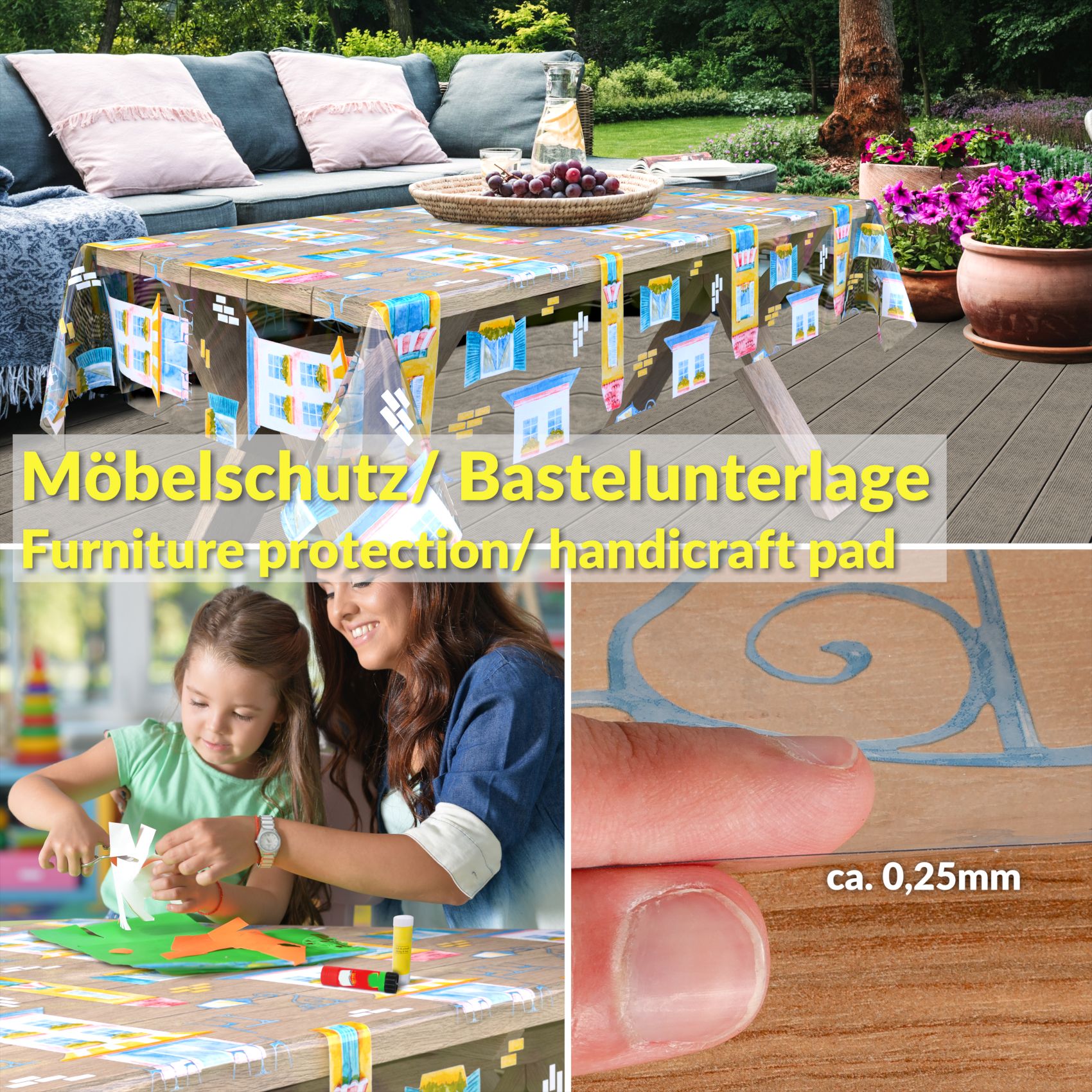 Durchsichtige Tischdecke transparent Tischschutz mit Muster 0,25mm Maison