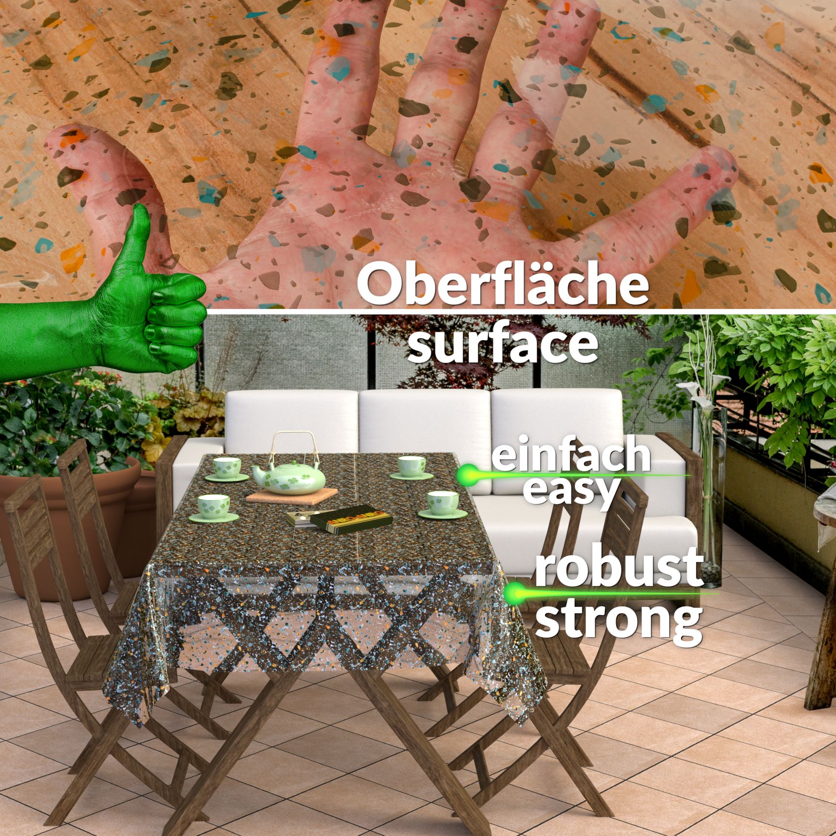 Durchsichtige Tischdecke transparent Tischschutz mit Muster 0,25mm Terrazo