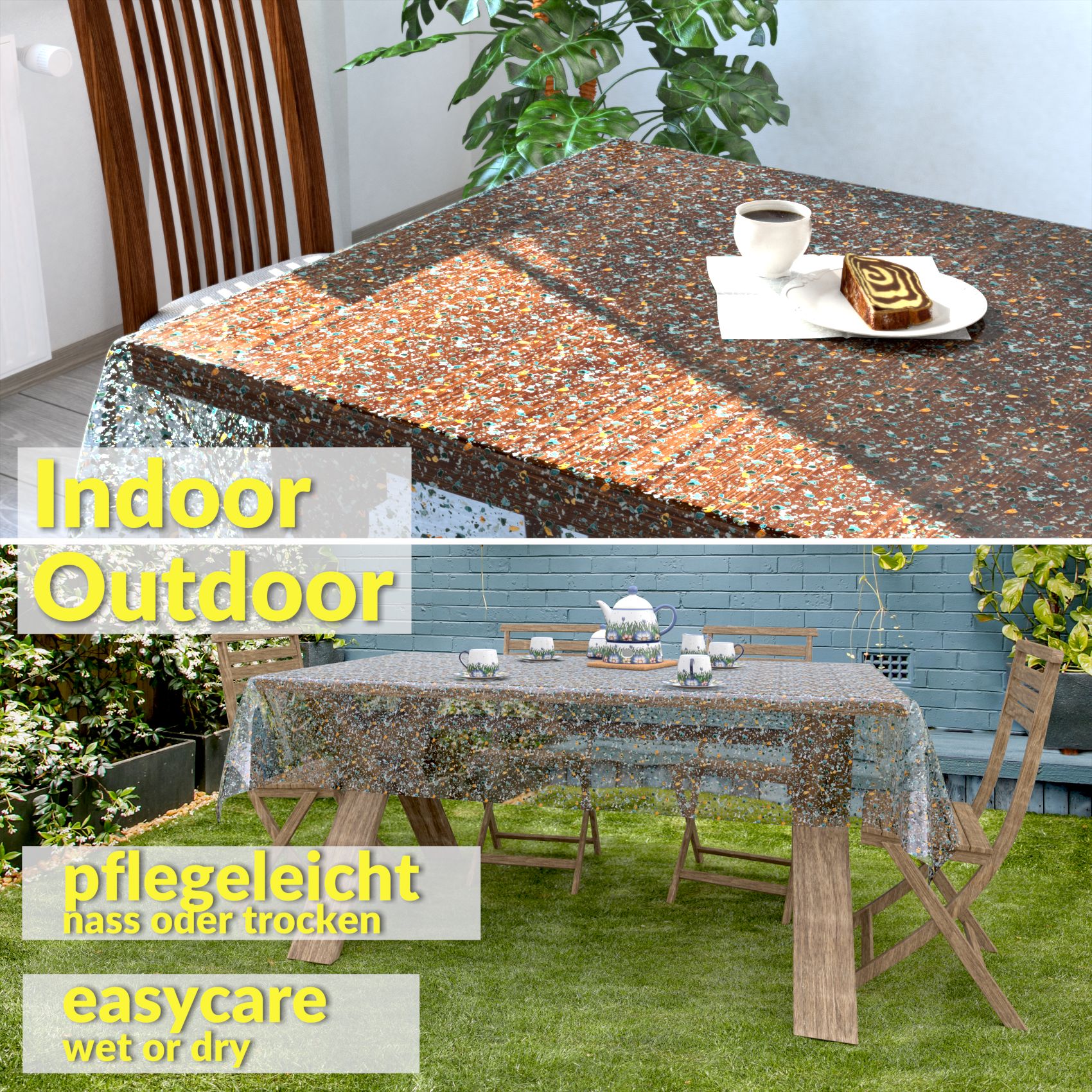 Durchsichtige Tischdecke transparent Tischschutz mit Muster 0,25mm Terrazo