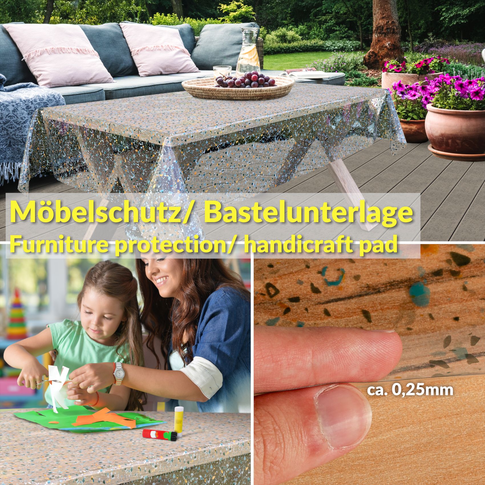 Durchsichtige Tischdecke transparent Tischschutz mit Muster 0,25mm Terrazo