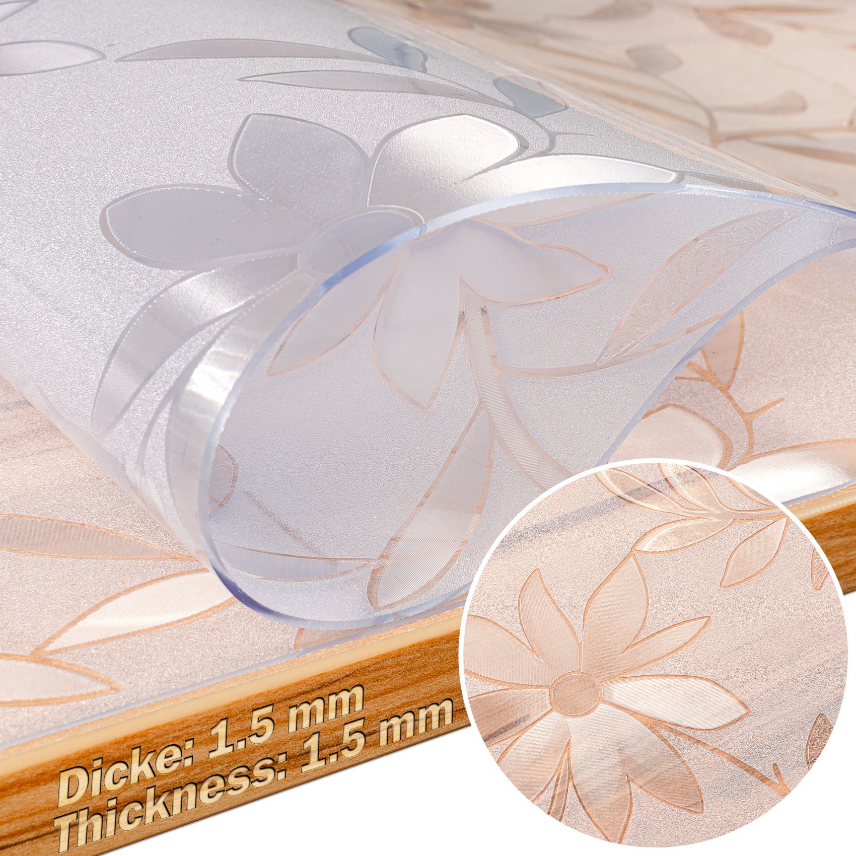 Tischfolie transparente Tischdecke durchsichtig Tischschutzfolie Tischschutz 1,5mm bedruckt Folie mit Motiv Blume B-Ware