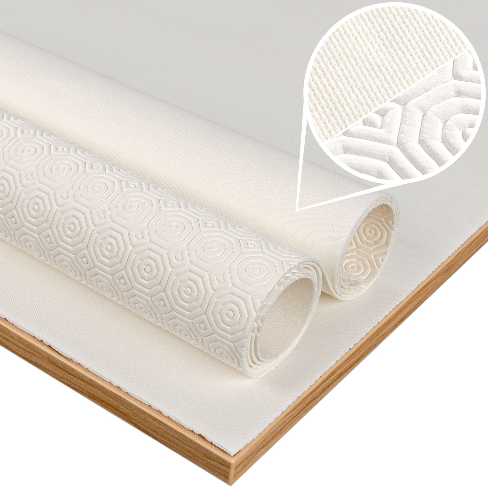 SCHWEIS_10_MAIN Tischschoner Tischpolster Molton Tischdeckenunterlage rutschfest 2mm Gemustert Weiß PVC Polyester Rücken