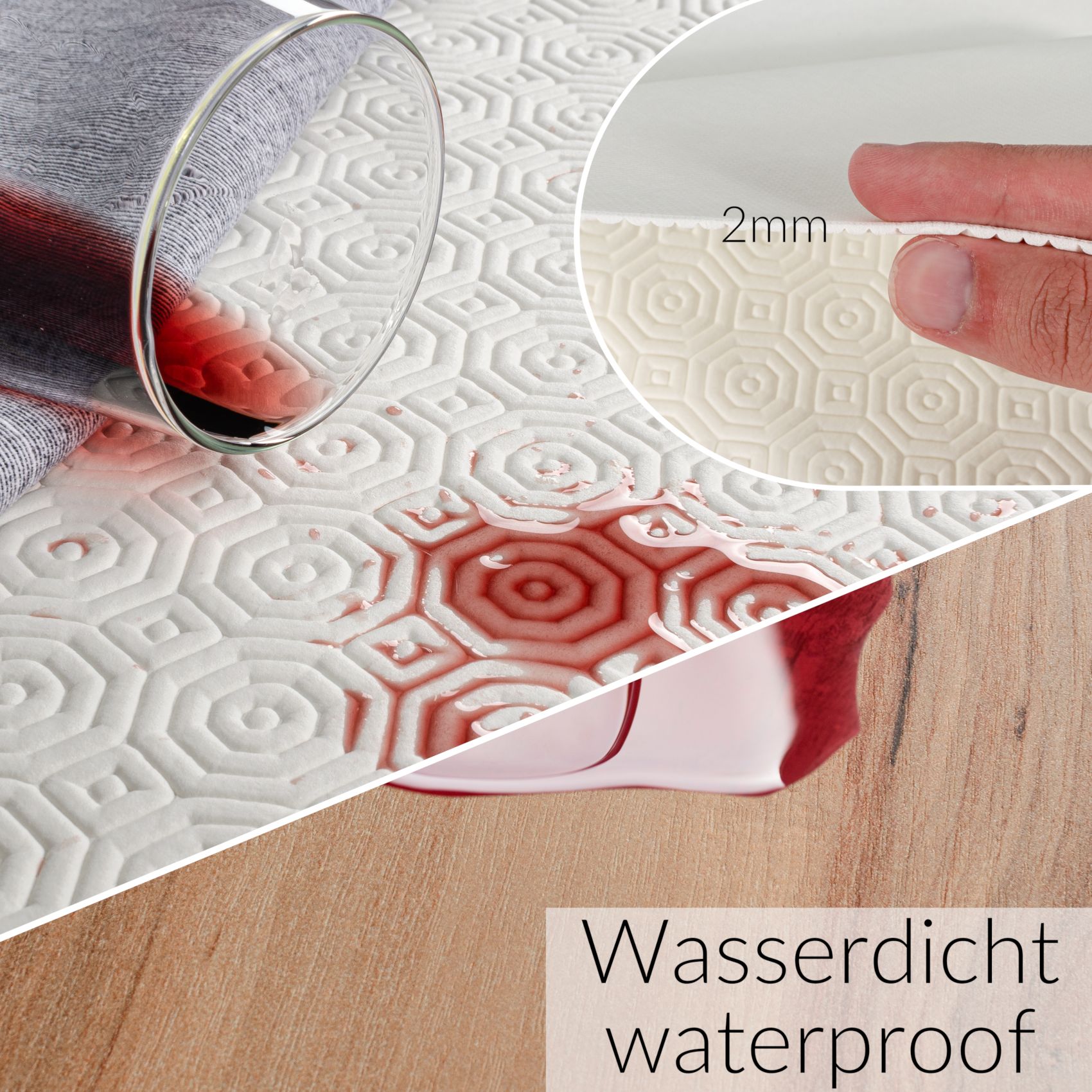 SCHWEIS_20 Tischschoner Tischpolster Molton Tischdeckenunterlage rutschfest 2mm Gemustert Weiß PVC Polyester Rücken