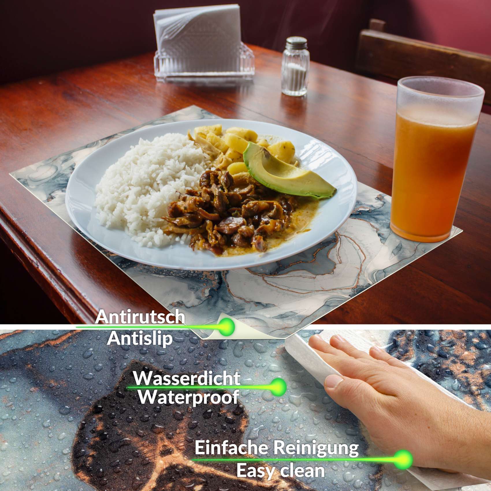 Platzset Tischset Tischmatte Platzdeckchen abwaschbar PVC Platzmatte Marmor Hell 30x45cm